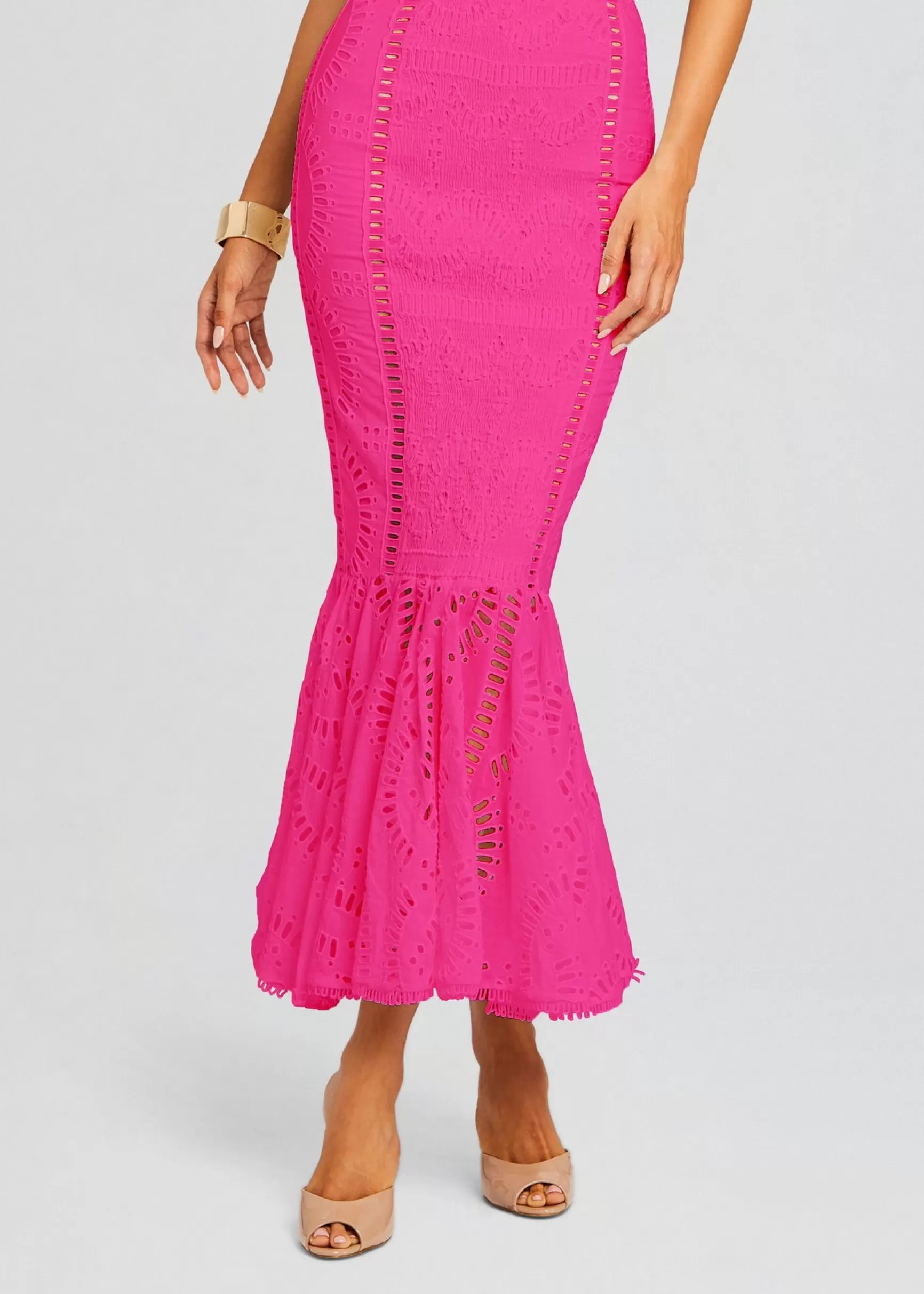 Tropical Hues*Retrofete Fray Long Skirt Hot Pink