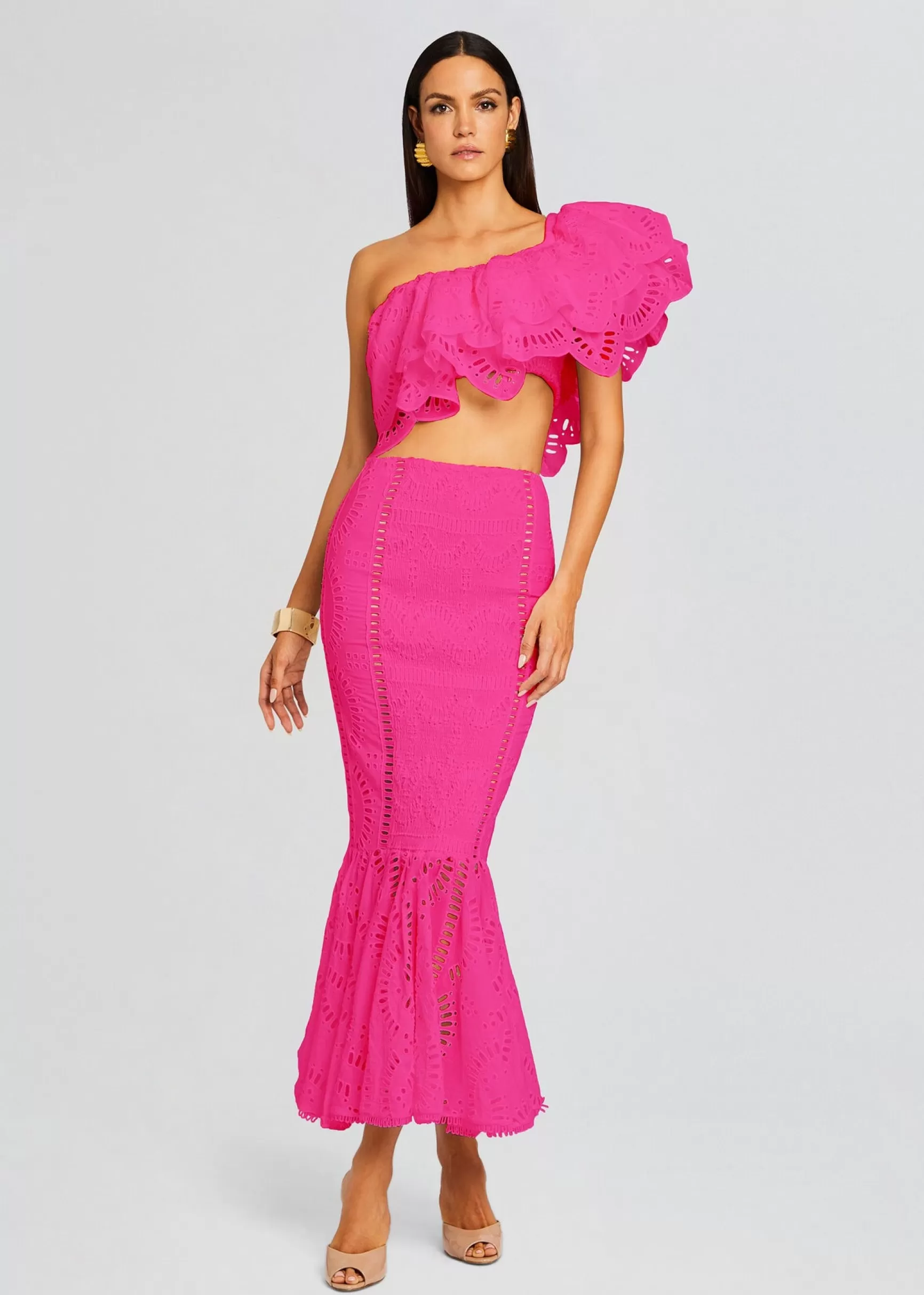Tropical Hues*Retrofete Fray Long Skirt Hot Pink