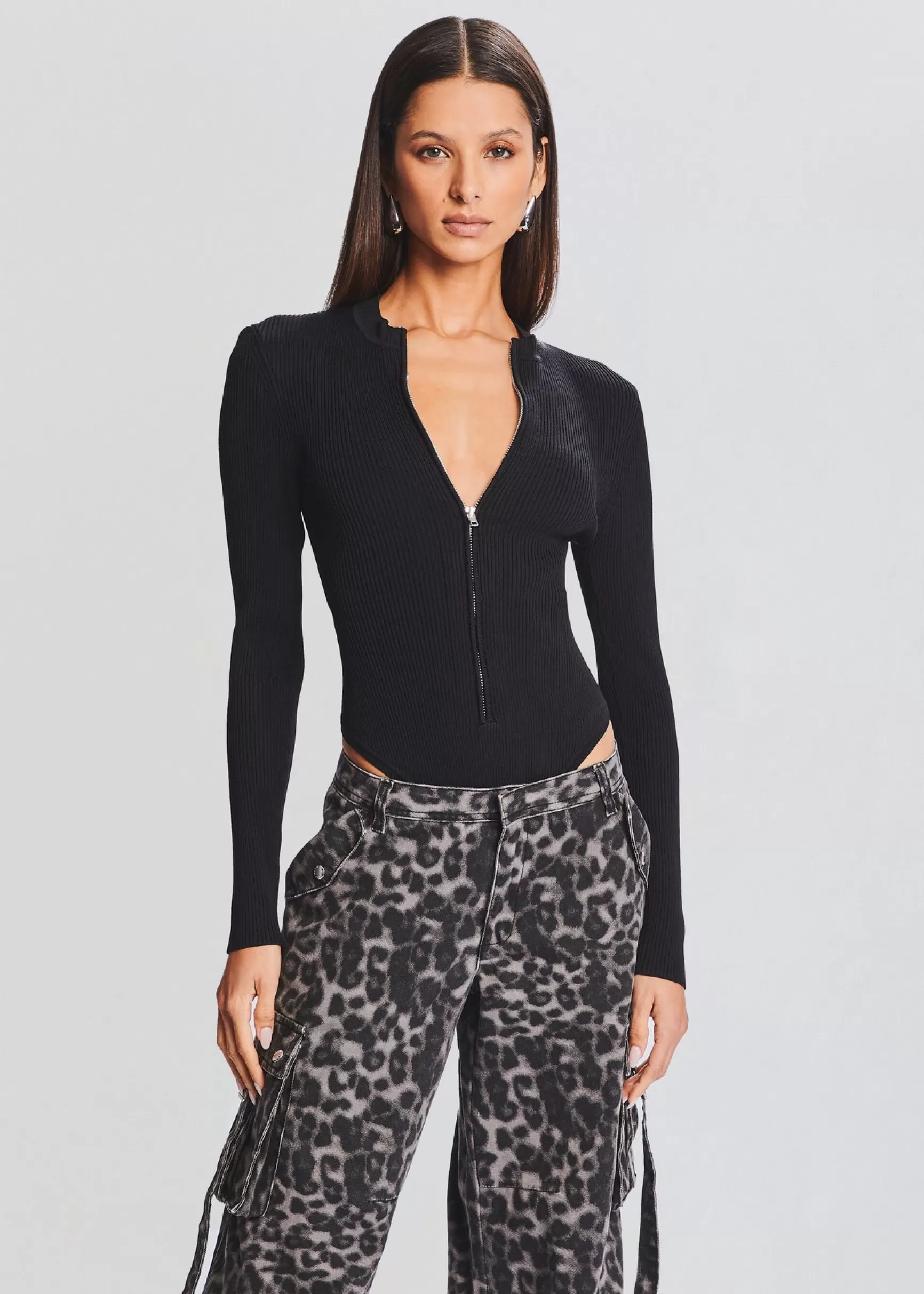 Day to Night*Retrofete Geo Rib Knit Bodysuit Black