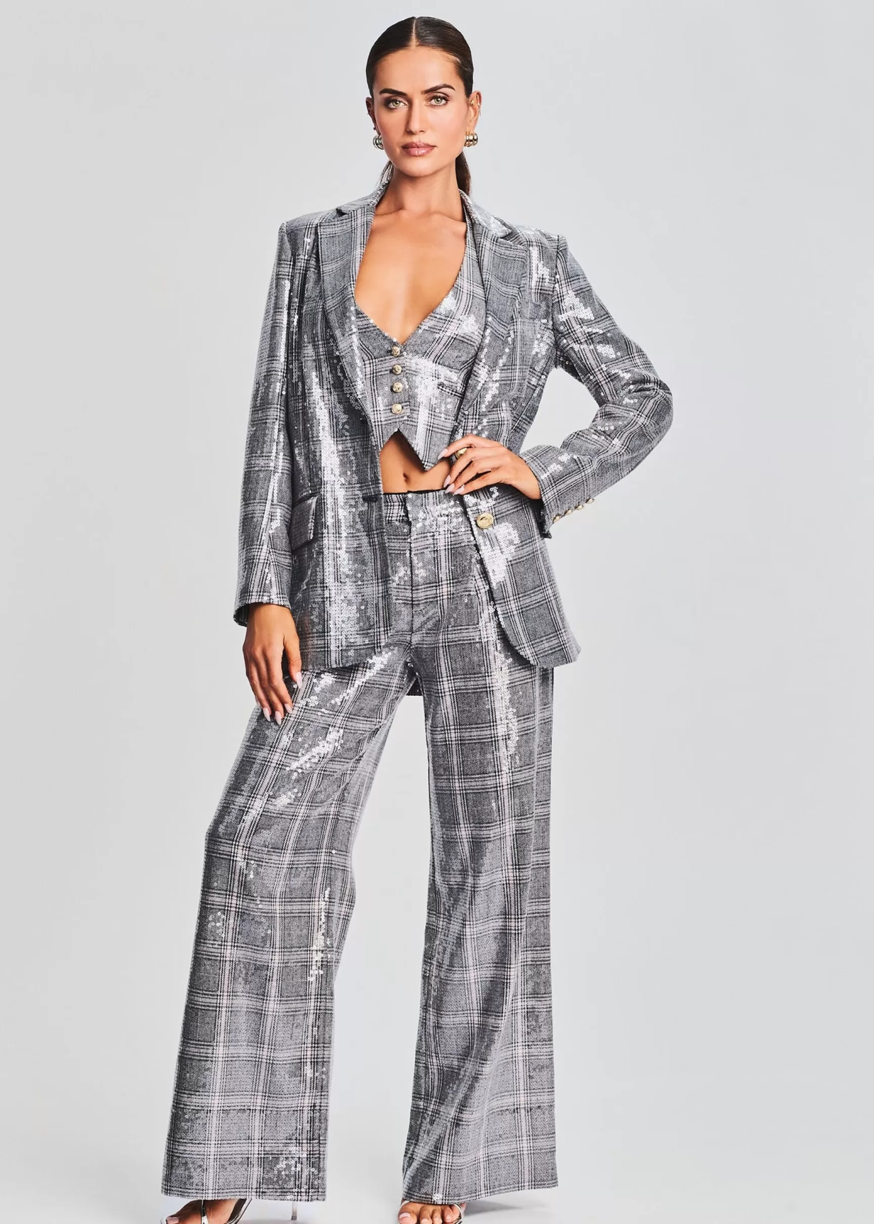 Day to Night*Retrofete Haddy Sequin Vest Grey Plaid