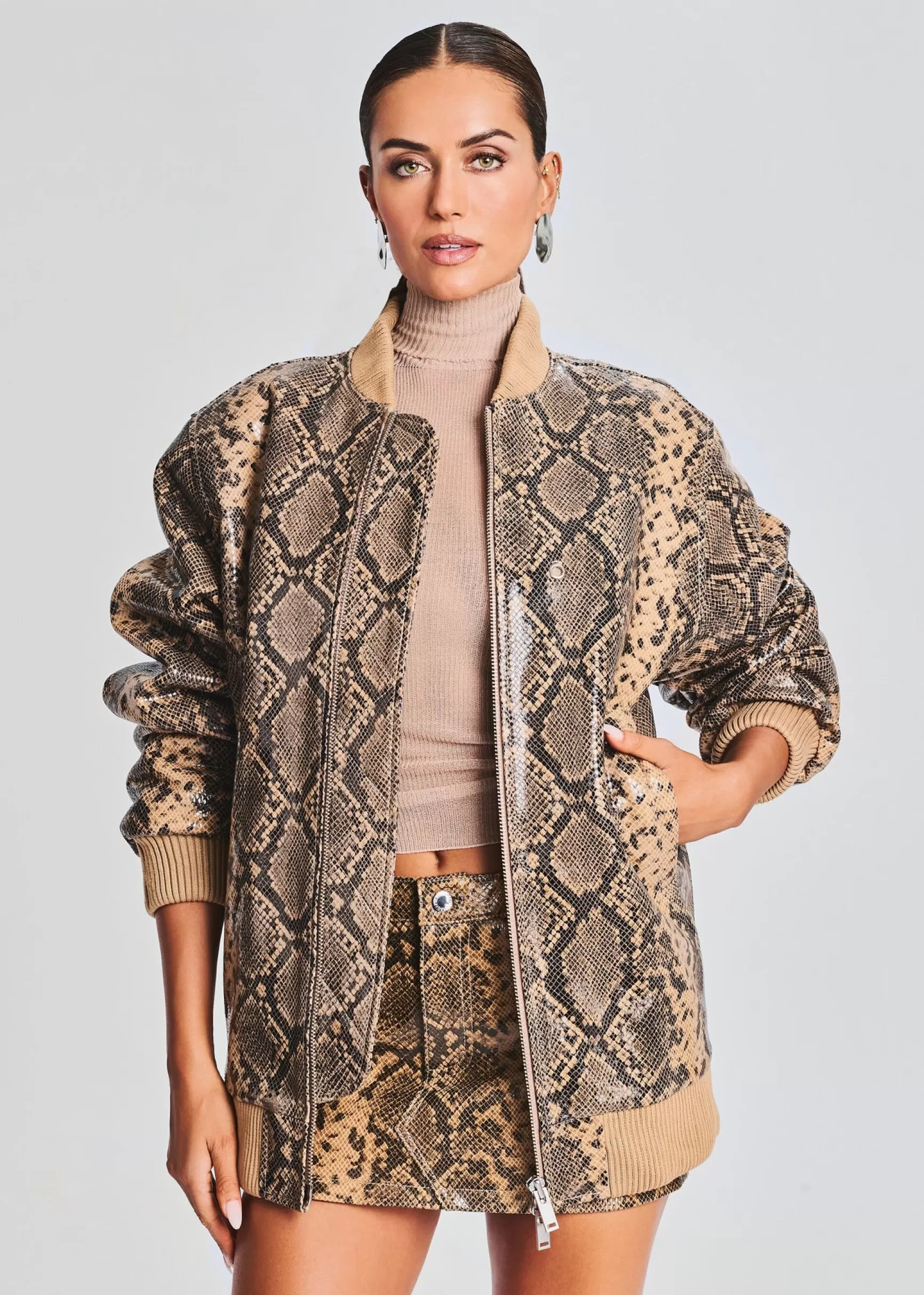 Neutral Moments*Retrofete Halle Leather Jacket Tannin Snake