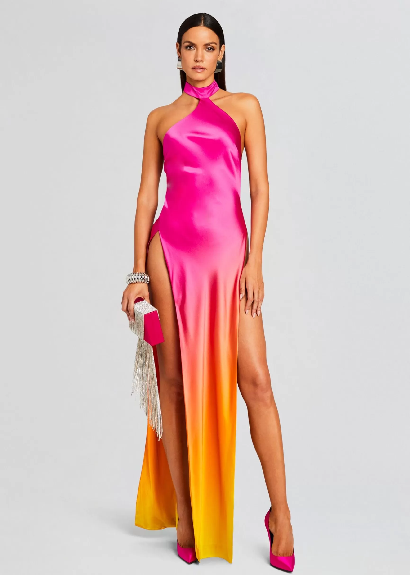 Gowns*Retrofete Jagger Silk Dress Pink Lime Ombre