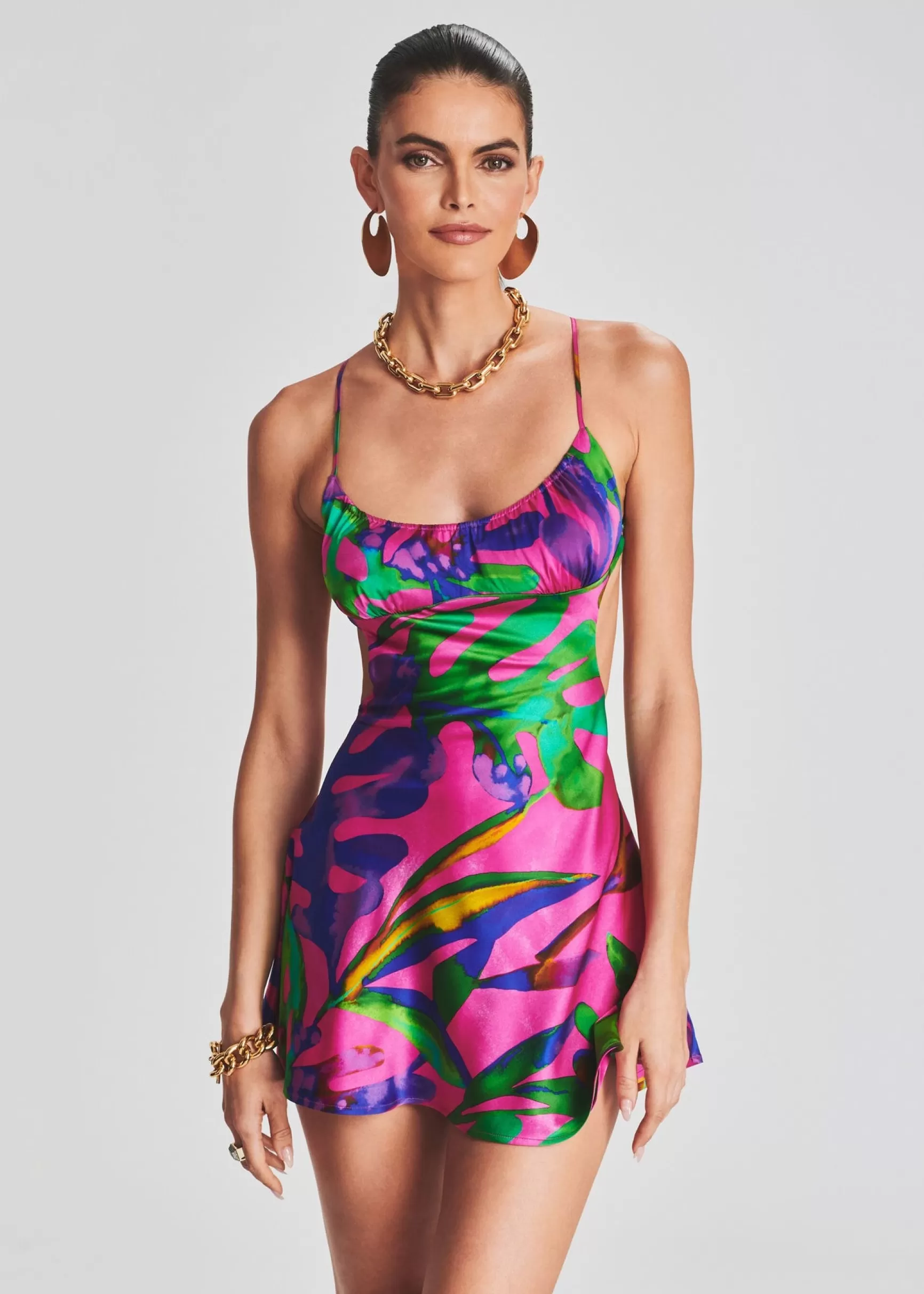 RETROFÊTE*Retrofete Josefine Silk Chiffon Dress Tropical Leaf