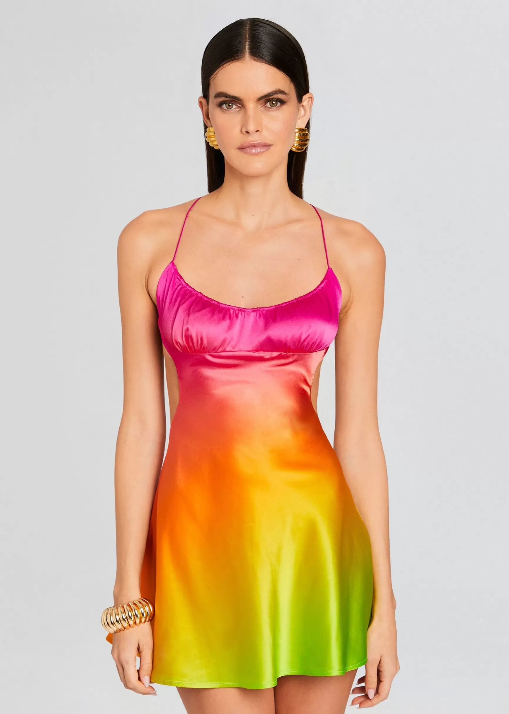 Tropical Hues*Retrofete Josefine Silk Dress Pink Lime Ombre