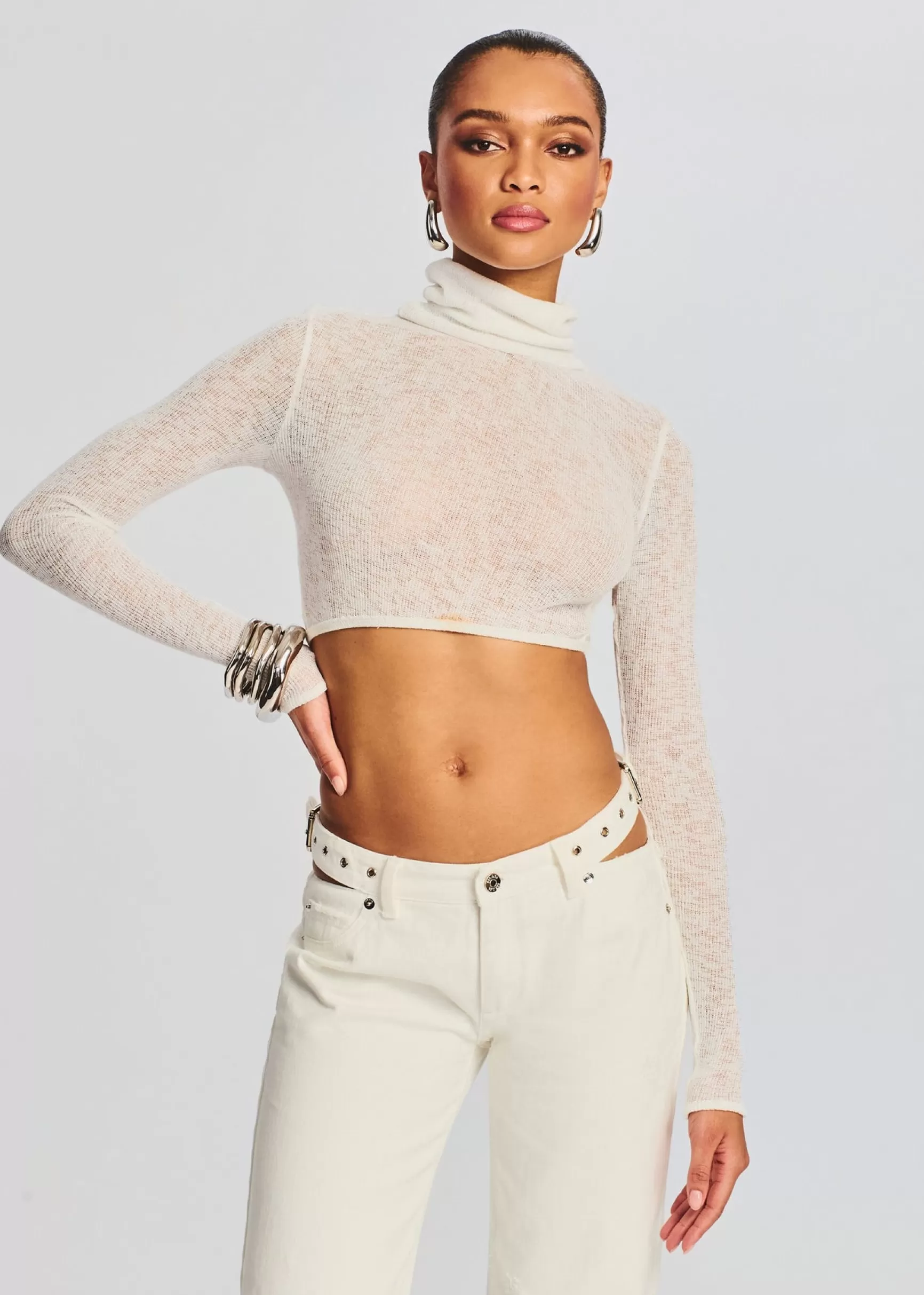 Honeymoon Looks*Retrofete Julie Crop Long Sleeve Top White