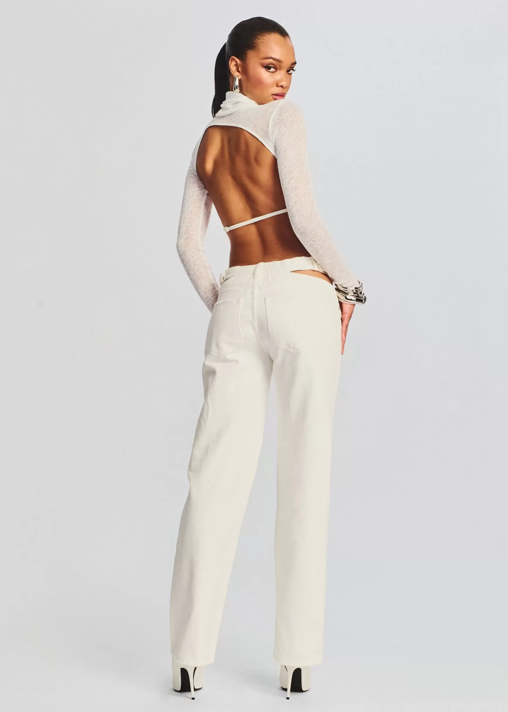 Honeymoon Looks*Retrofete Julie Crop Long Sleeve Top White