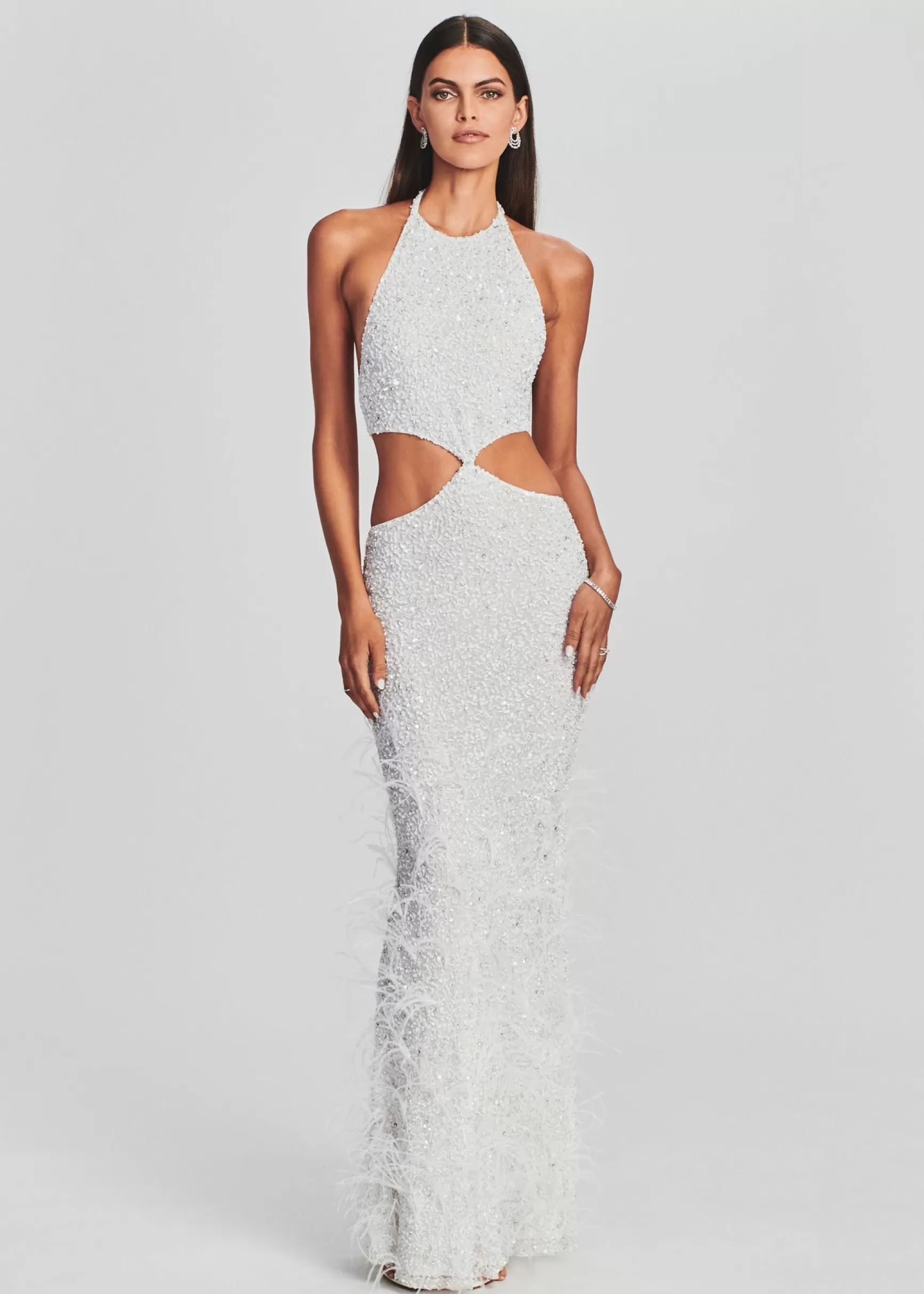 Bachelorette Party*Retrofete Katerina Sequin Feather Dress White