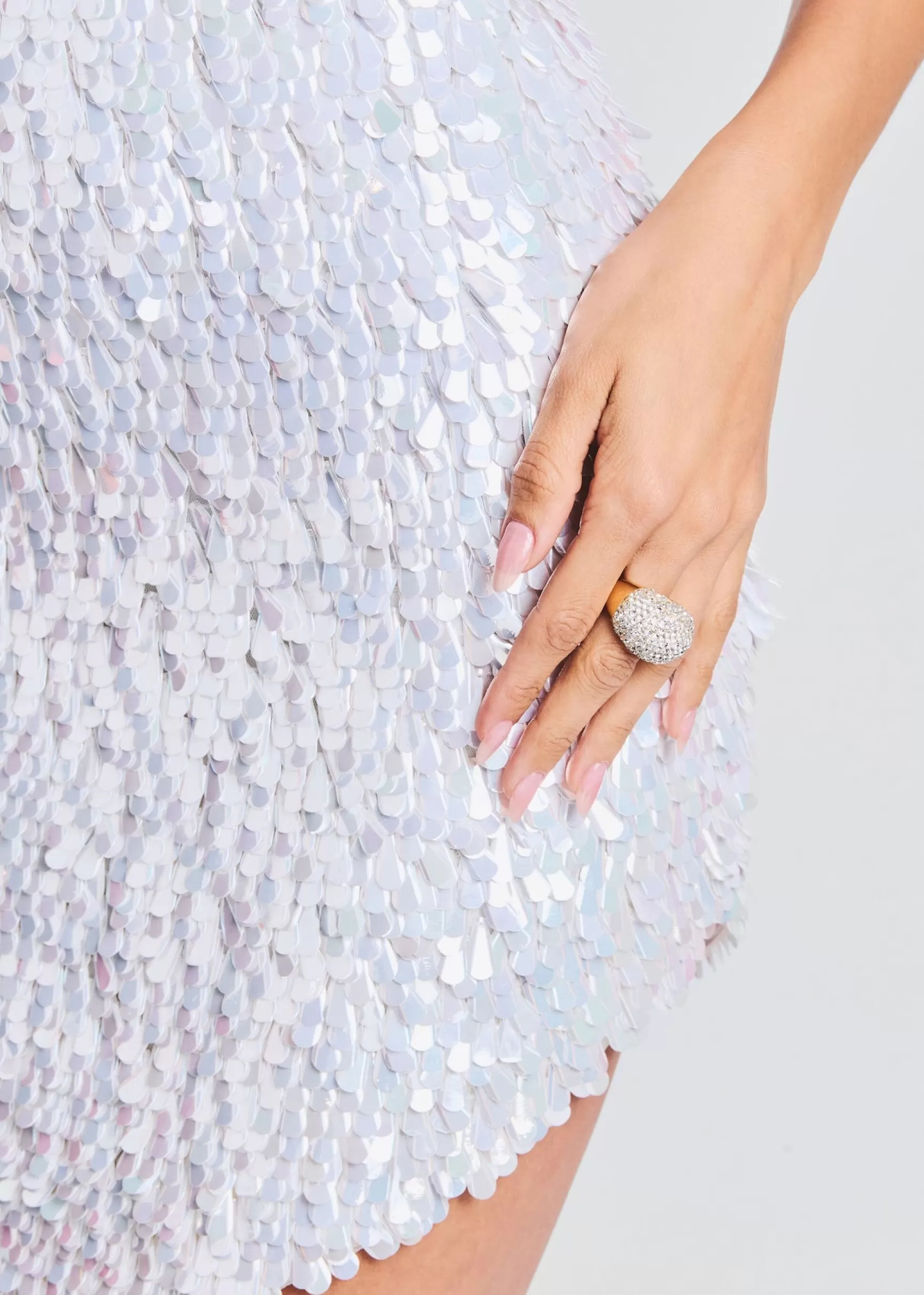 The Destination Bride*Retrofete Kelly Feather Sequin Dress White/Silver