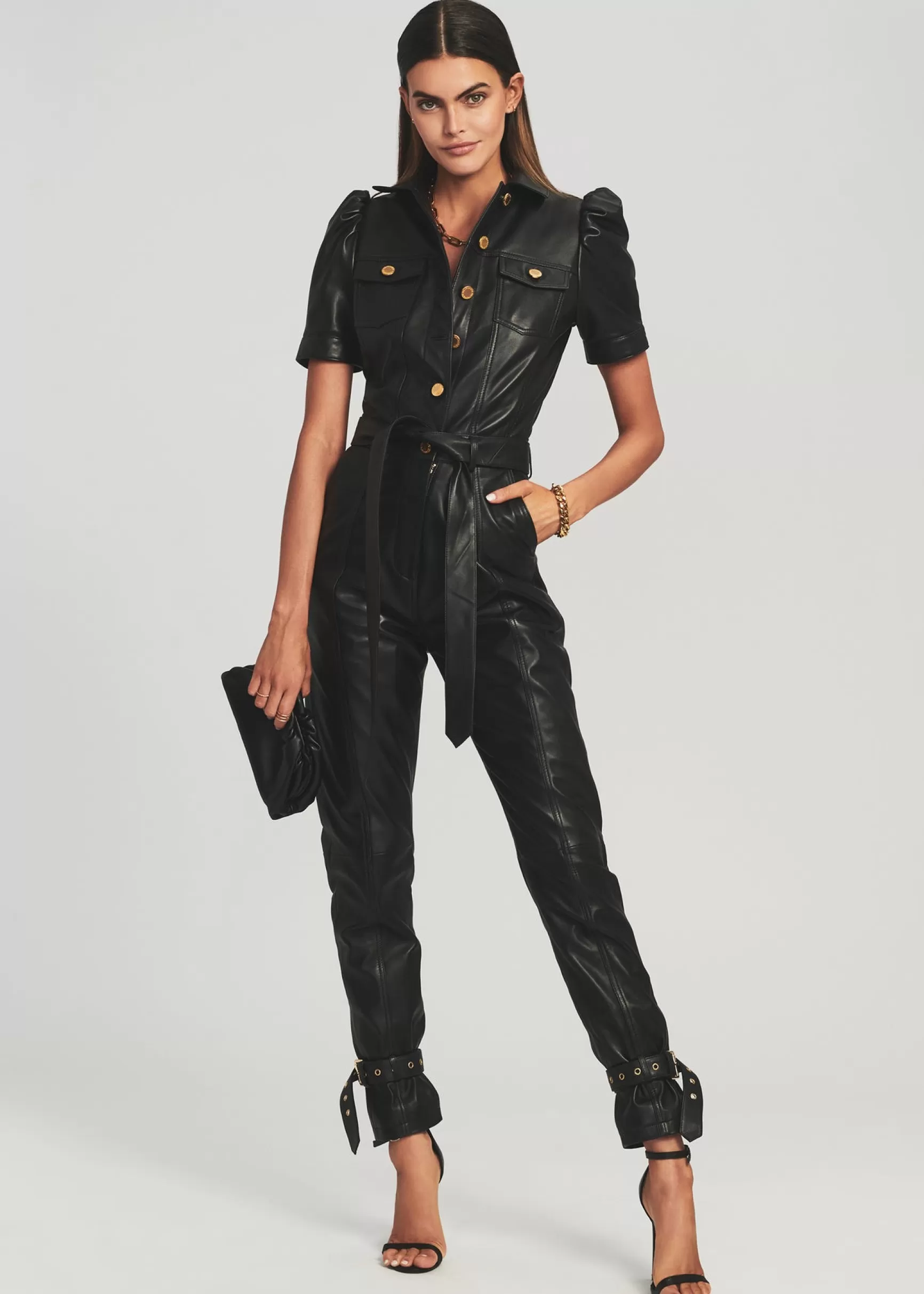 RETROFÊTE*Retrofete Knox Leather Jumpsuit Black