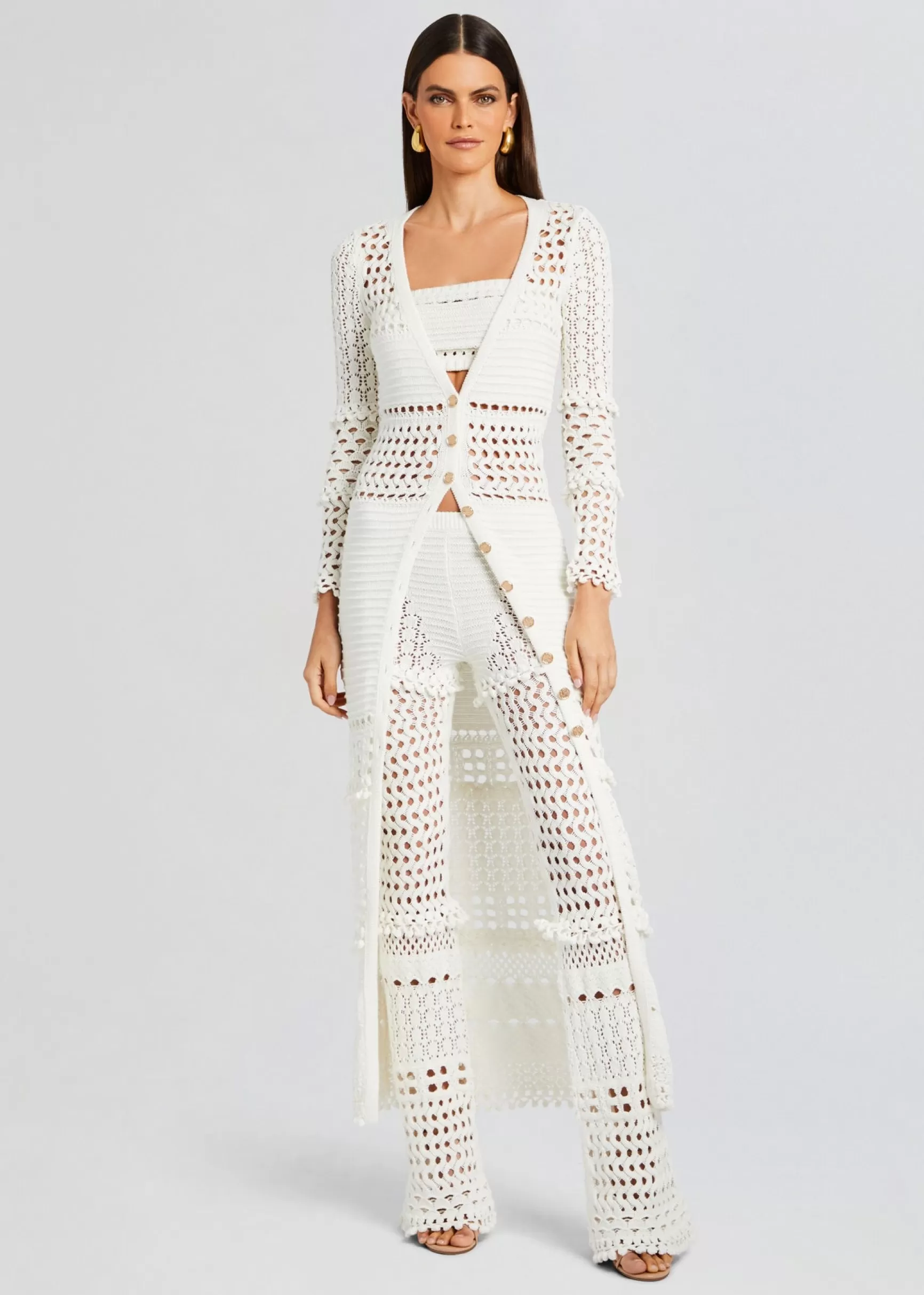 Honeymoon Looks*Retrofete Kyla Knit Crochet Pant Iridescent White