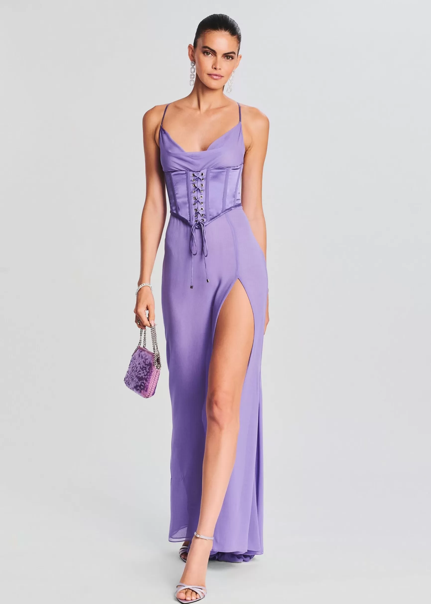 Guest Of*Retrofete Larissa Silk Corset Dress Dusty Lilac
