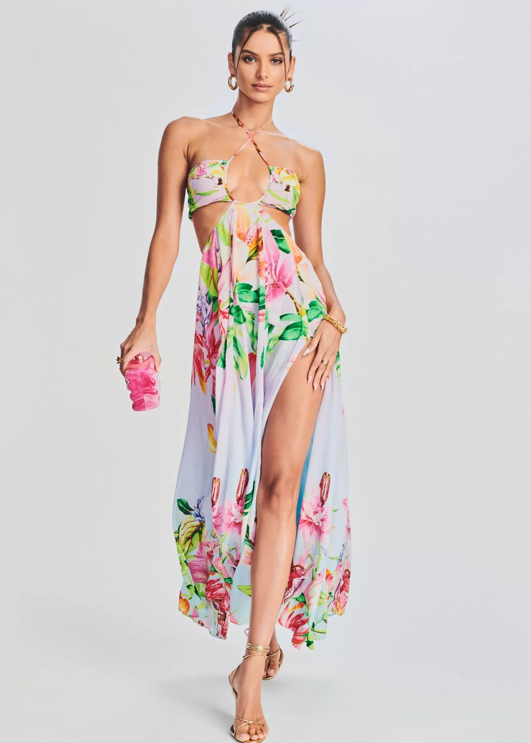 Bachelorette Party*Retrofete Lora Long Dress Multicolor Hibiscus