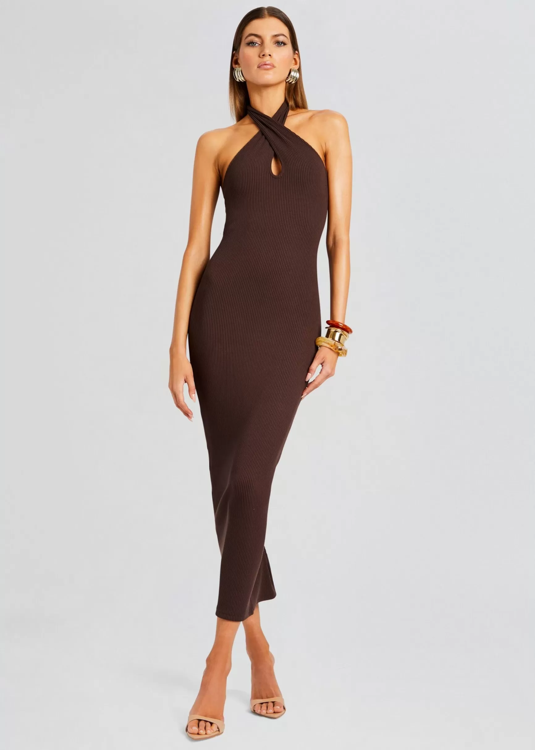 Neutral Moments*Retrofete Lozza Halter Neck Maxi Dress Brown