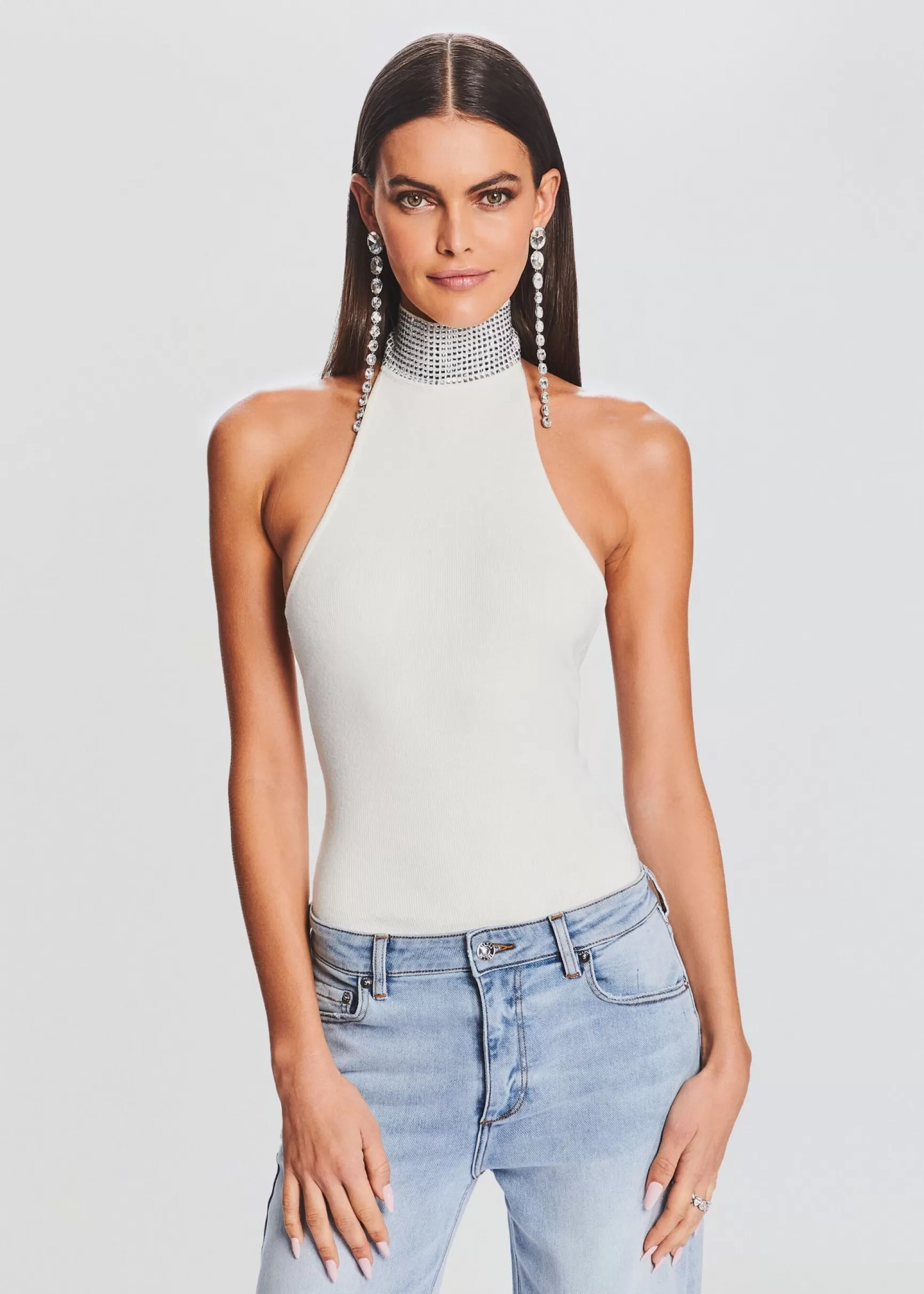 Bachelorette Party*Retrofete Maci Embellished Knit Bodysuit White
