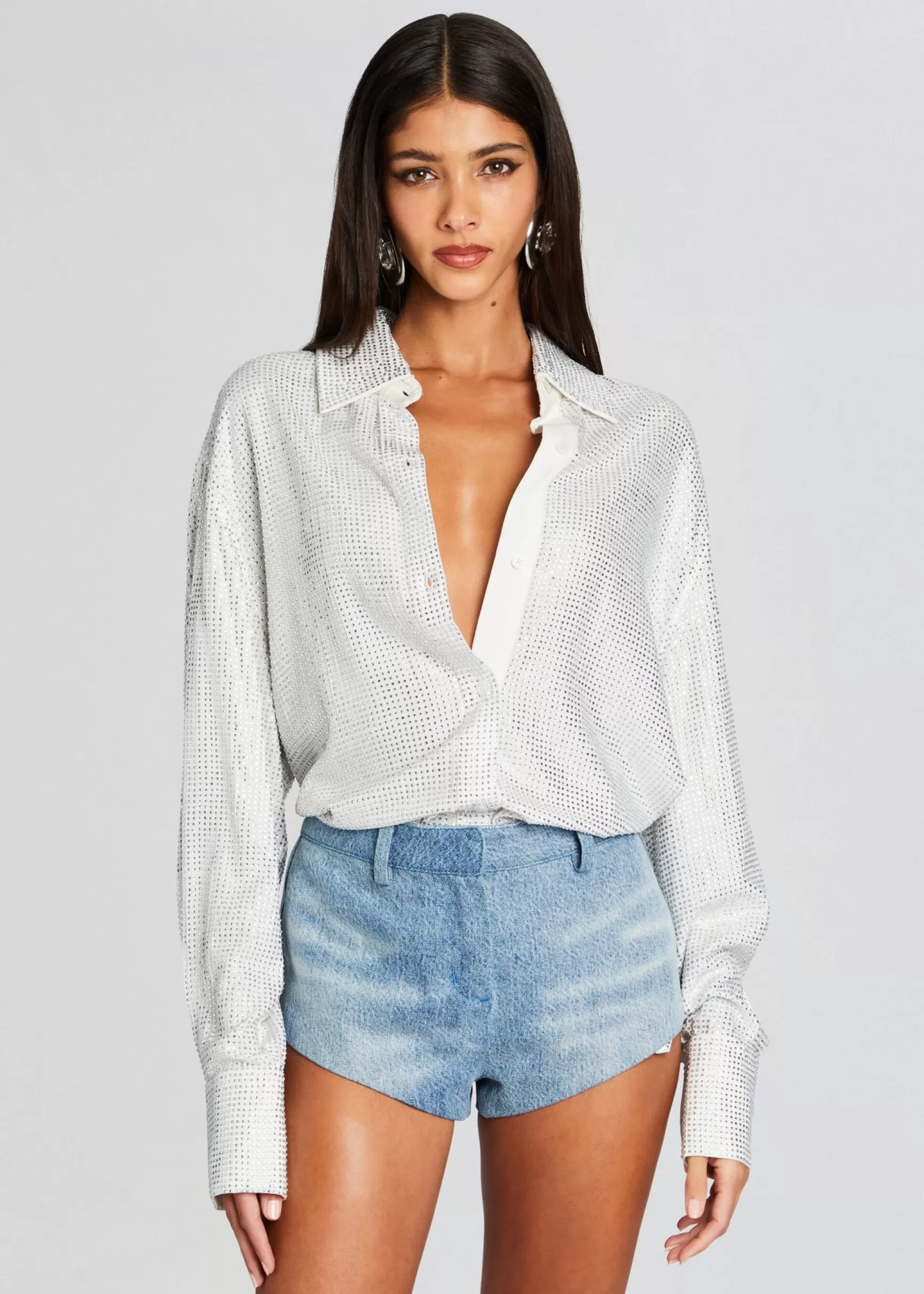 RETROFÊTE*Retrofete Maddox Embellished Shirt White/Silver
