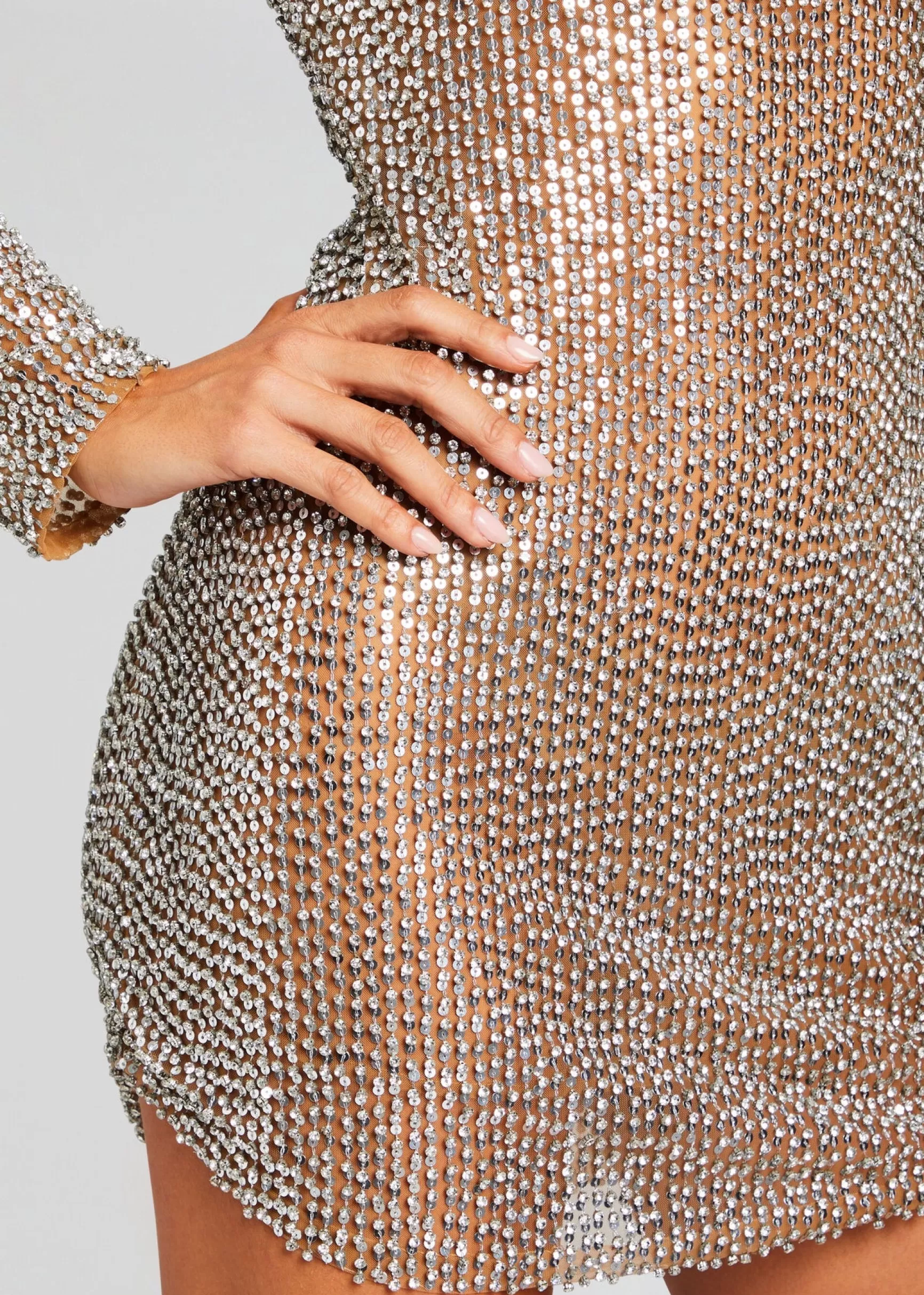 RETROFÊTE*Retrofete Malaya Sequin Embellished Dress Silver/Tannin