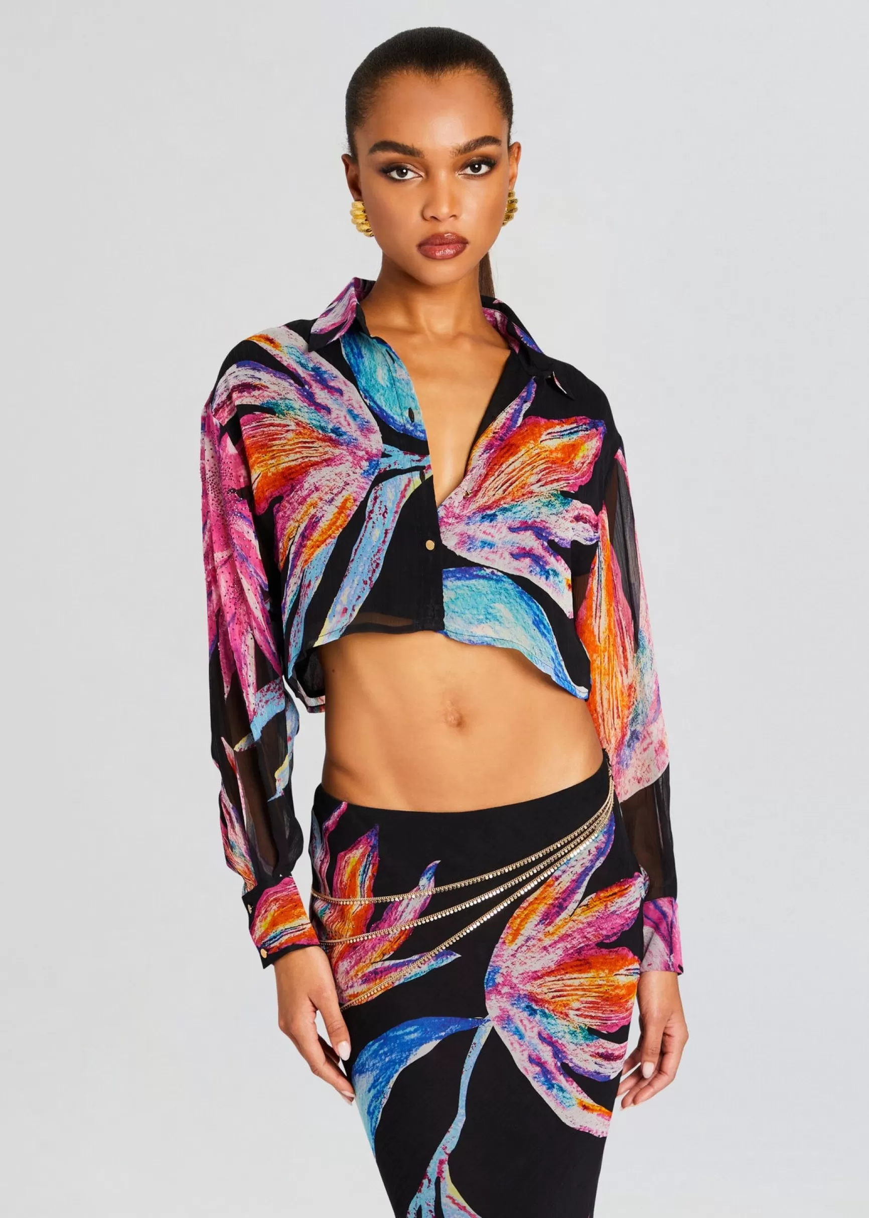 Tropical Hues*Retrofete Margo Crop Shirt Black