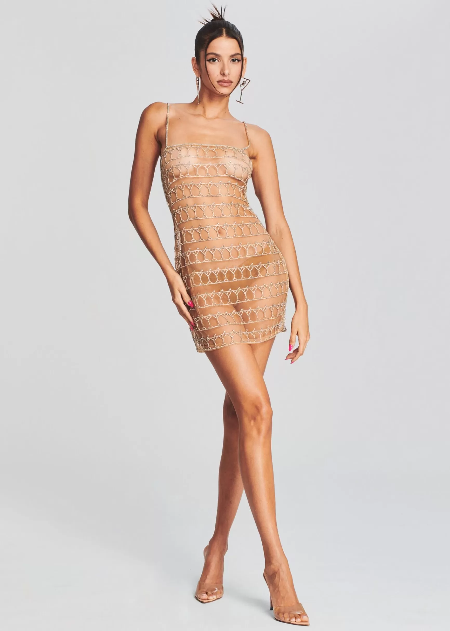 RETROFÊTE*Retrofete Marilia Crystal Dress Nude/Silver