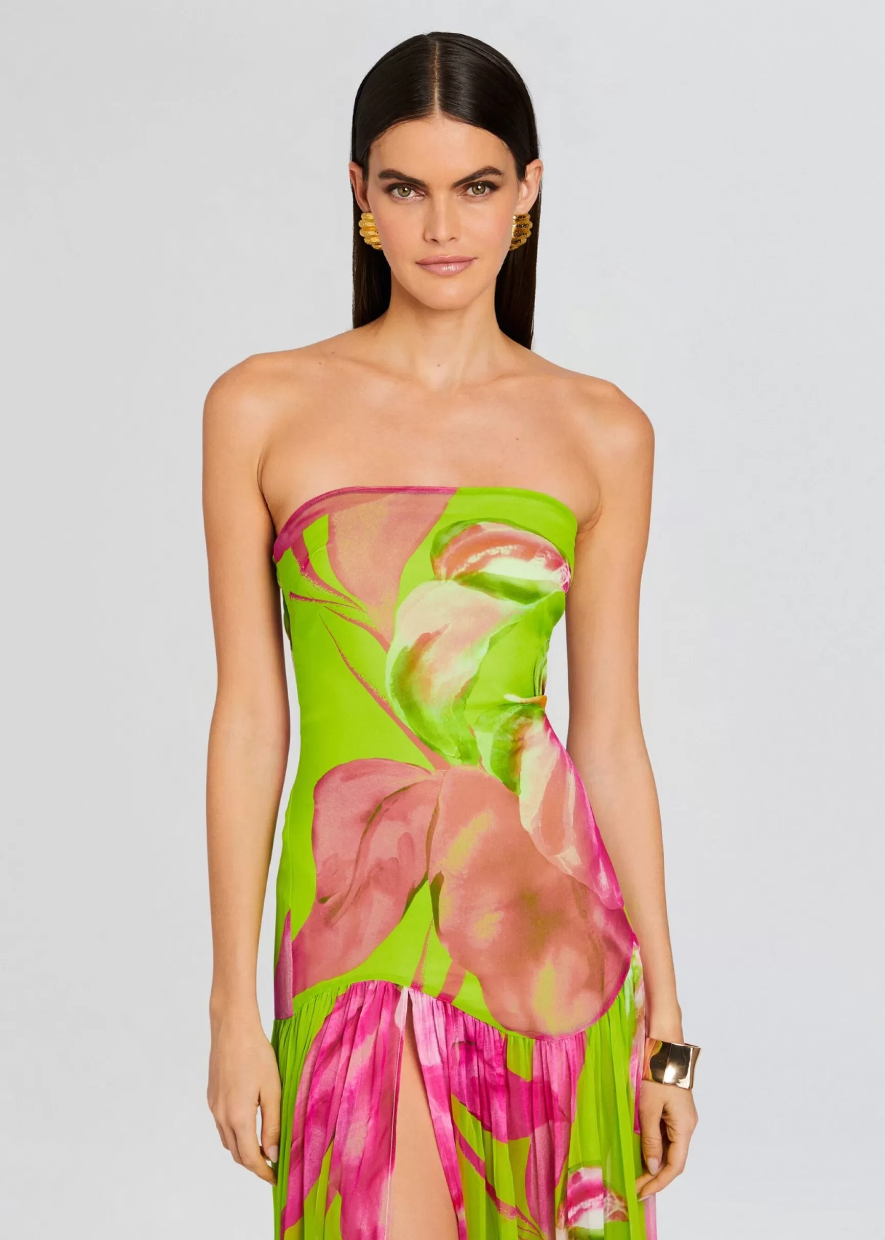 Maxi*Retrofete Marisol Silk Dress Lime Anthurium
