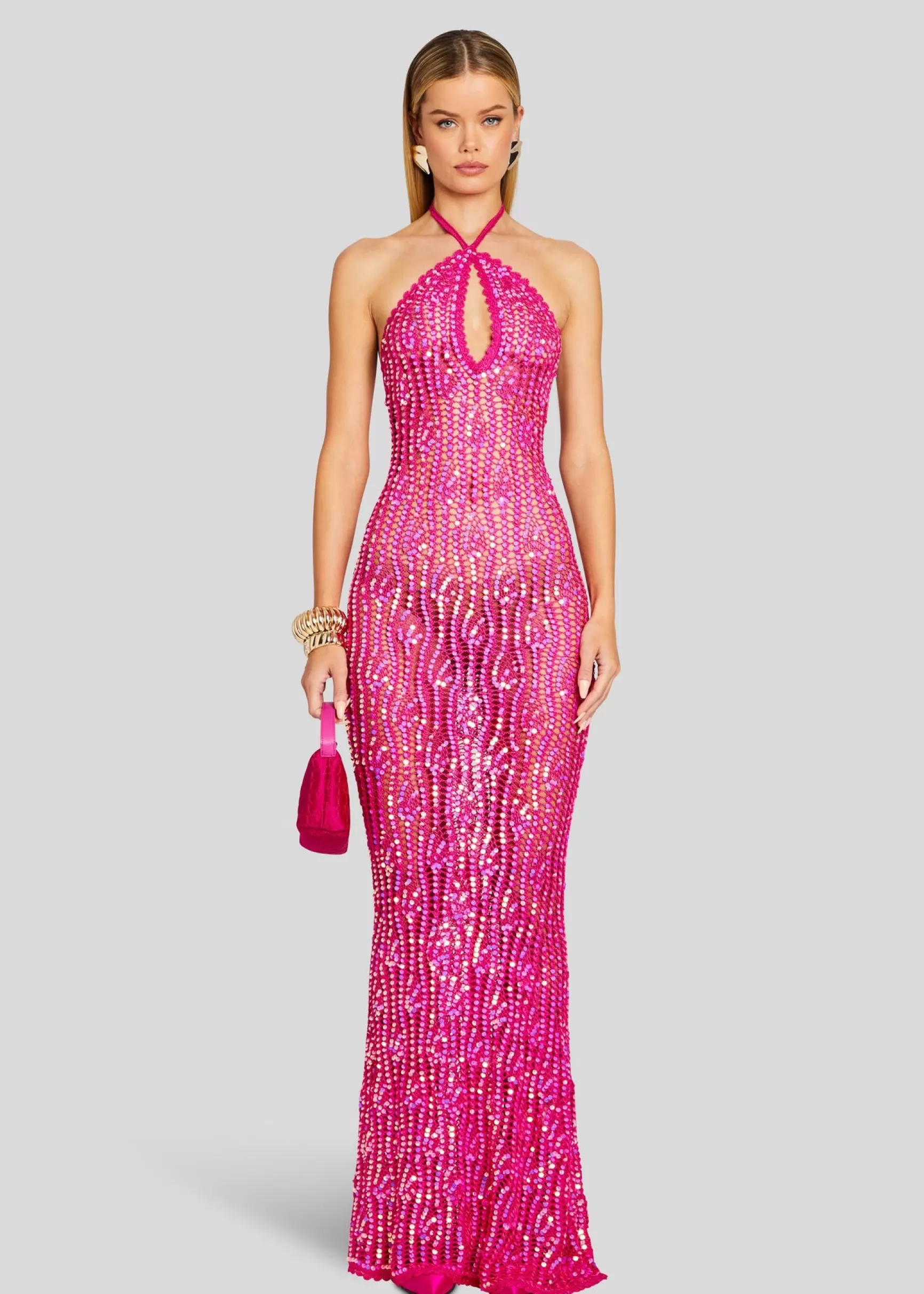 Sheer Bliss*Retrofete Massie Sequin Crochet Dress Paradise Pink