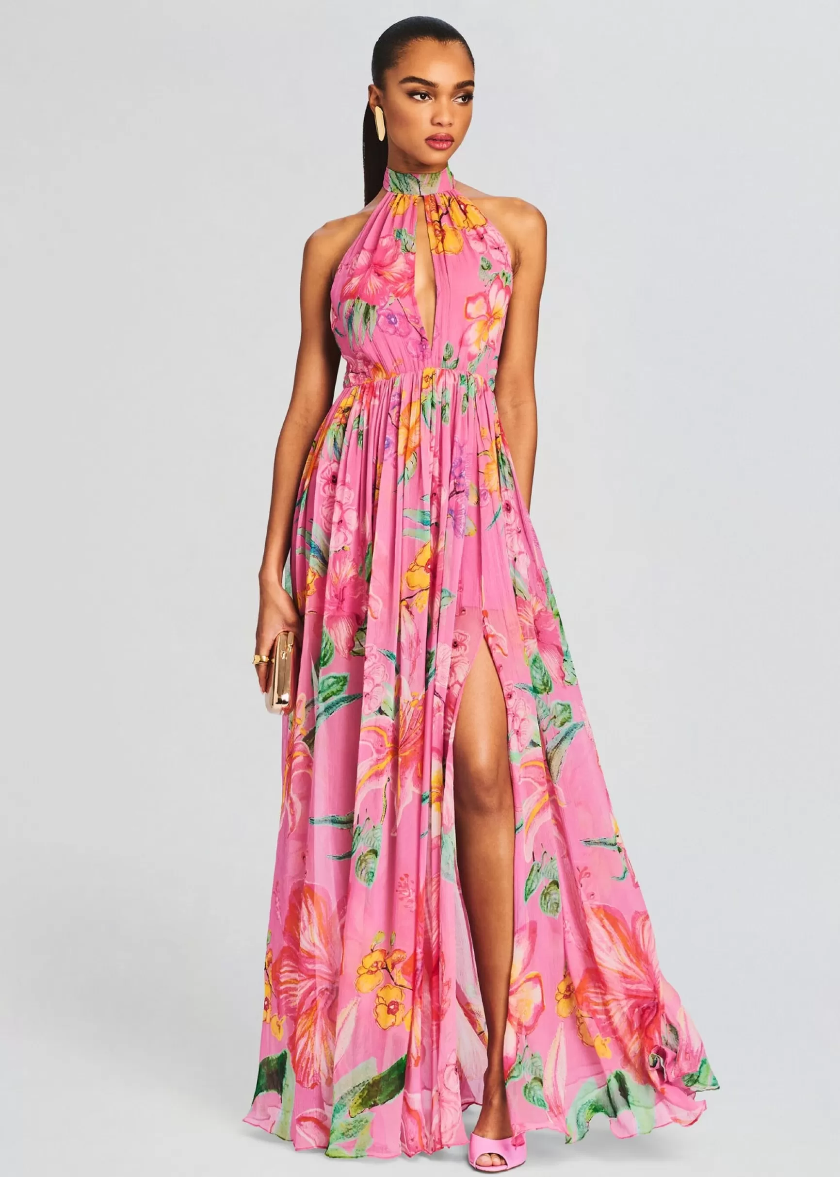 Tropical Hues*Retrofete Megan Long Dress Pink Floral