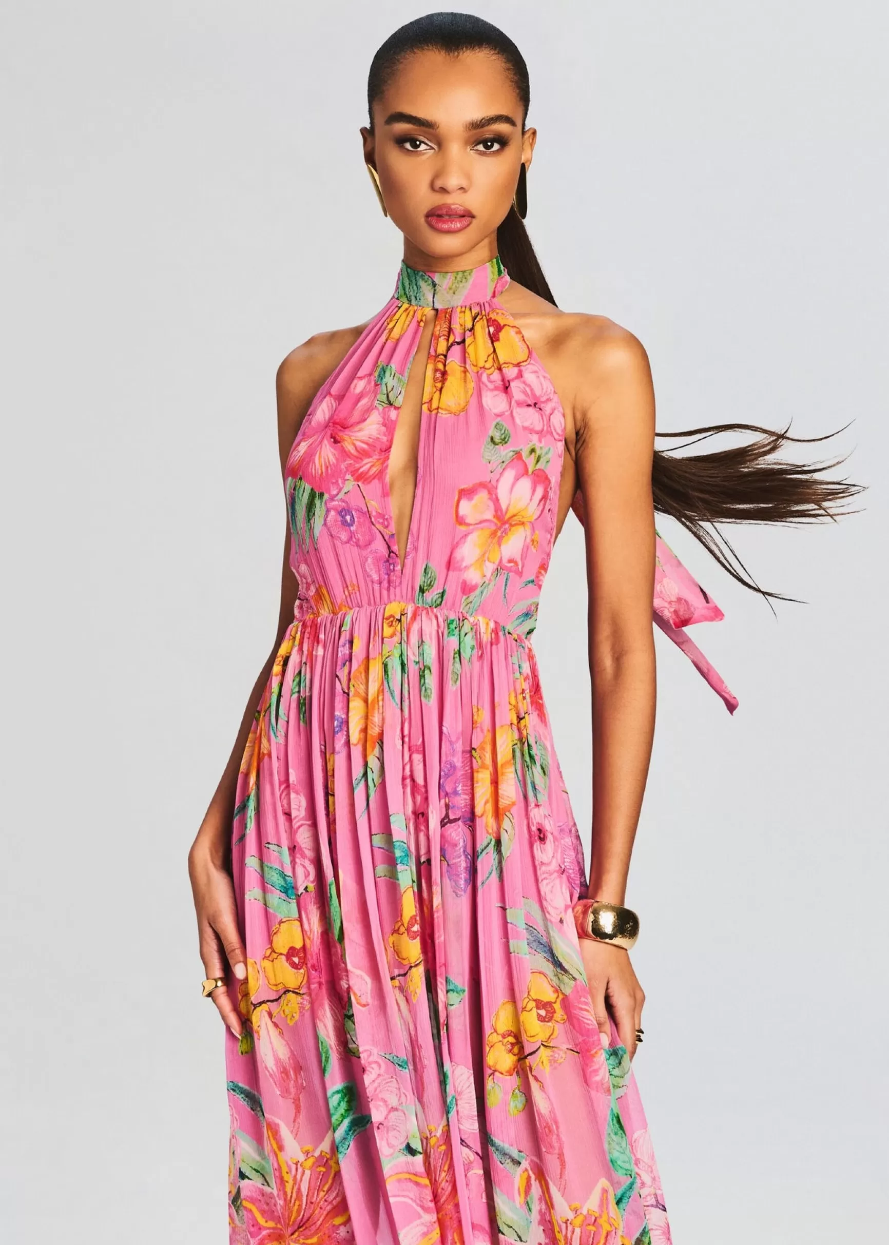 Tropical Hues*Retrofete Megan Long Dress Pink Floral