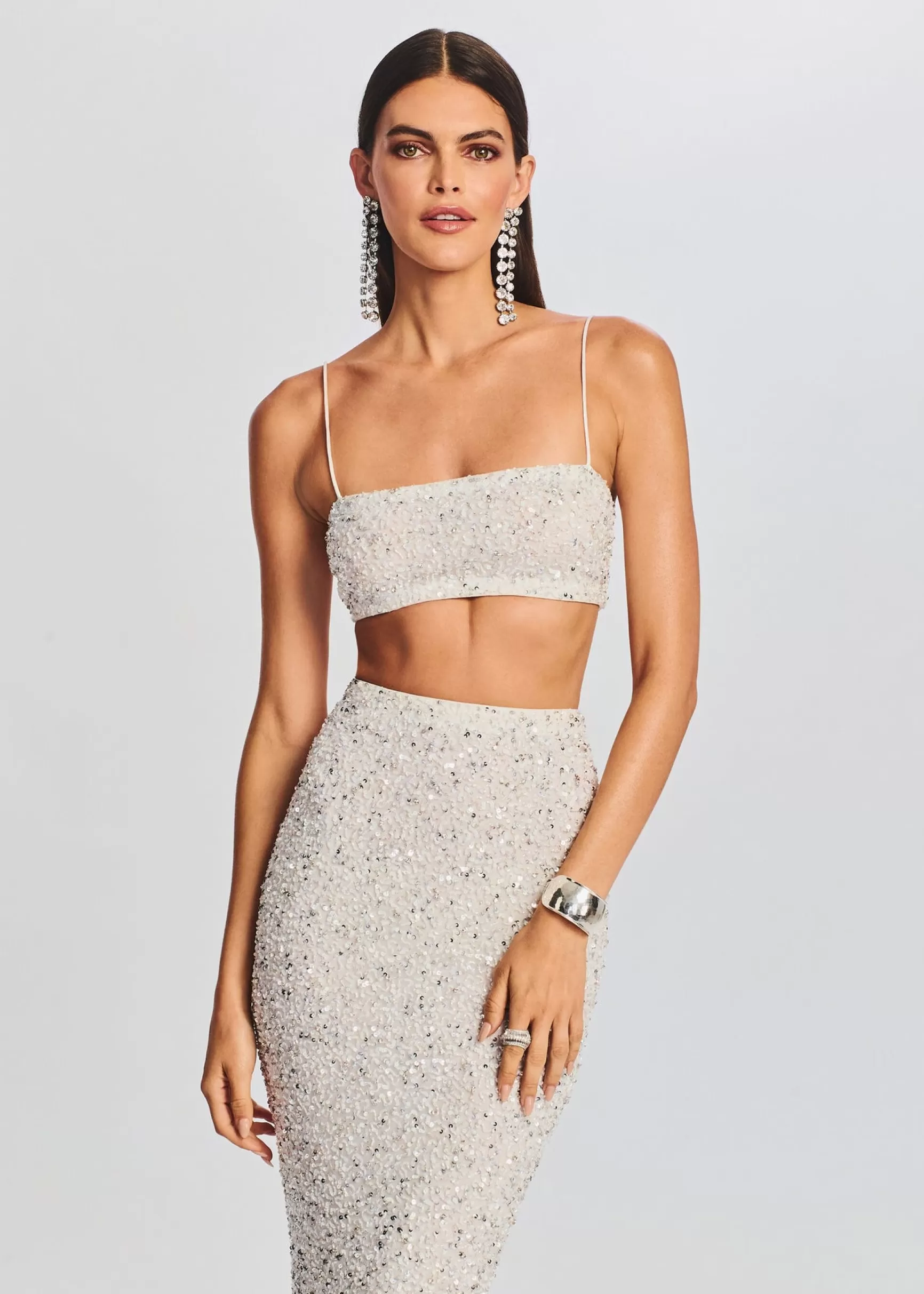 Bachelorette Party*Retrofete Mera Sequin Top Silver White