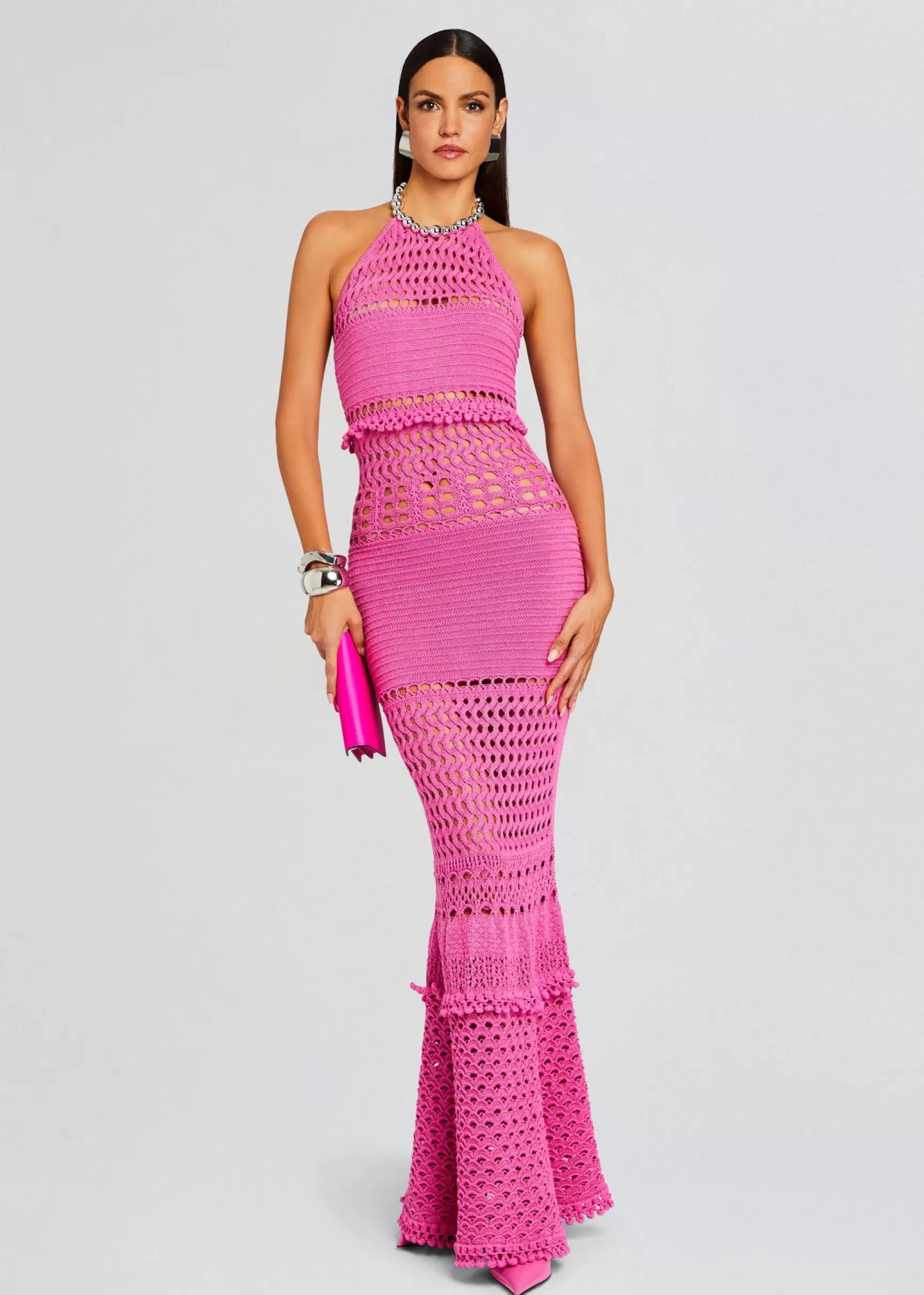 Sheer Bliss*Retrofete Mesa Knit Crochet Dress Paradise Pink
