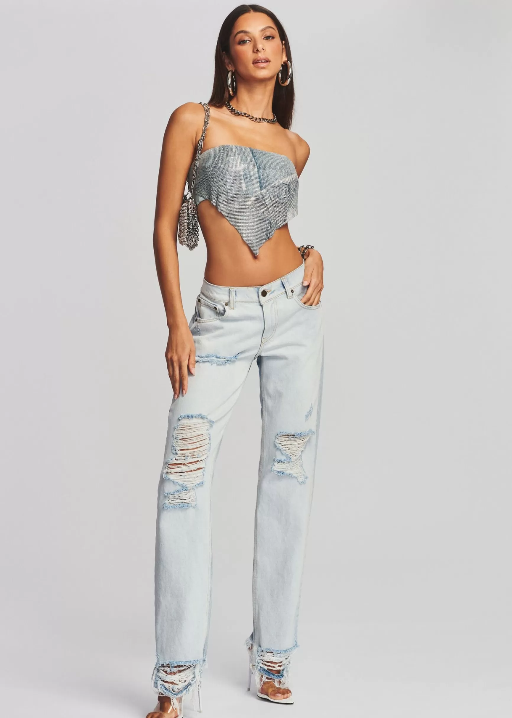 Final Sale*Retrofete Milos Embellished Chainmail Top Romano Denim