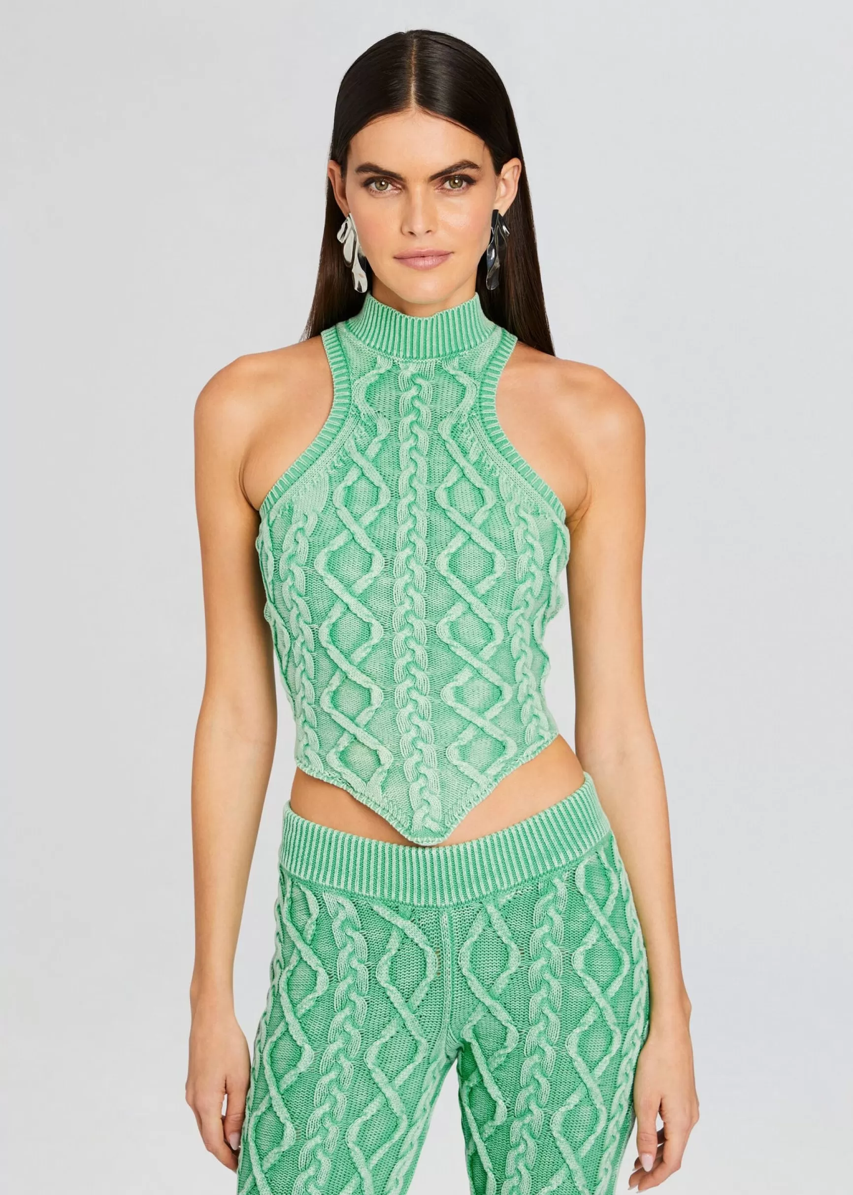 Spring Knits*Retrofete Mollie Cable Knit Top Pistachio