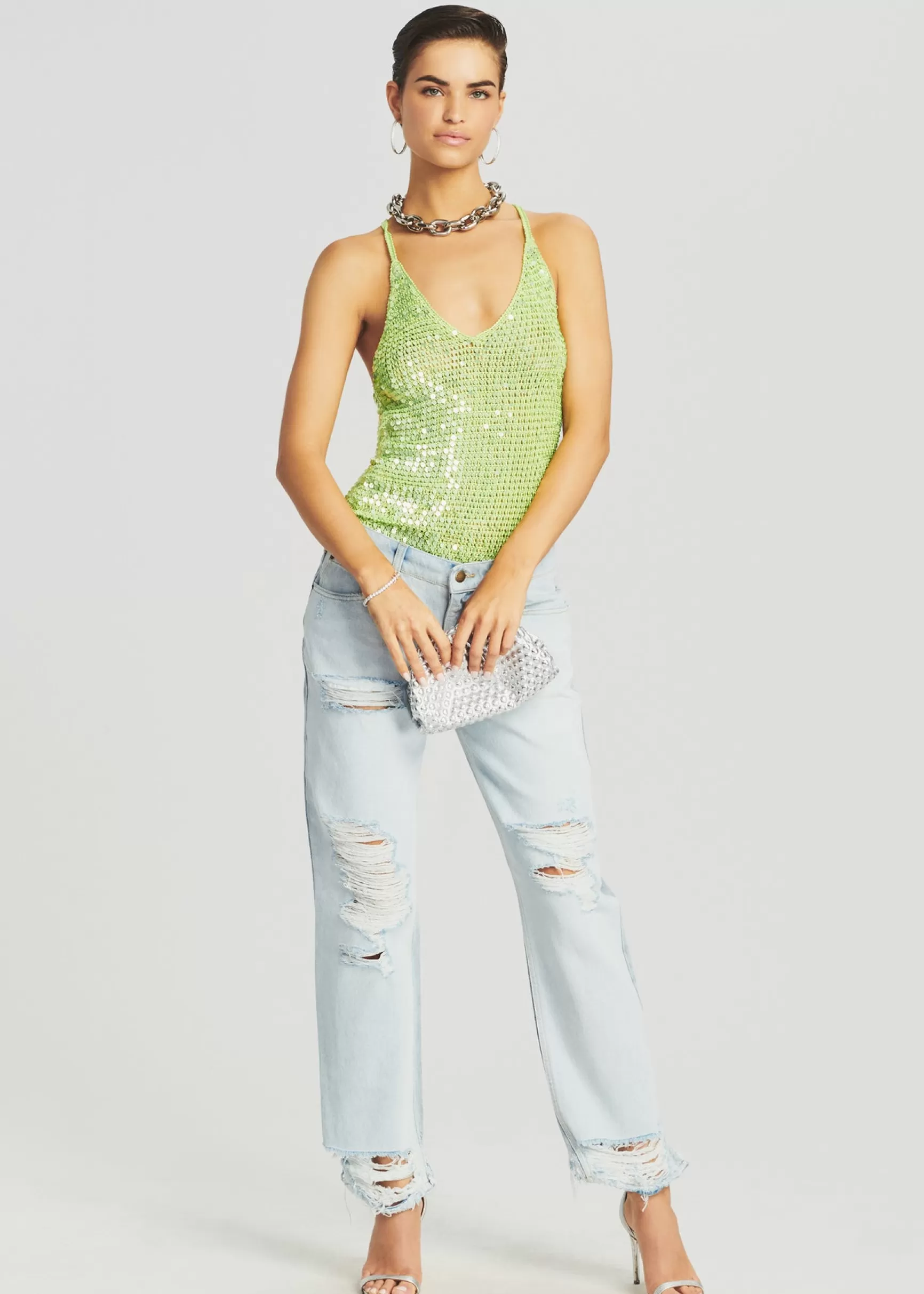 Final Sale*Retrofete Molly Sequin Crochet Top Lime Green