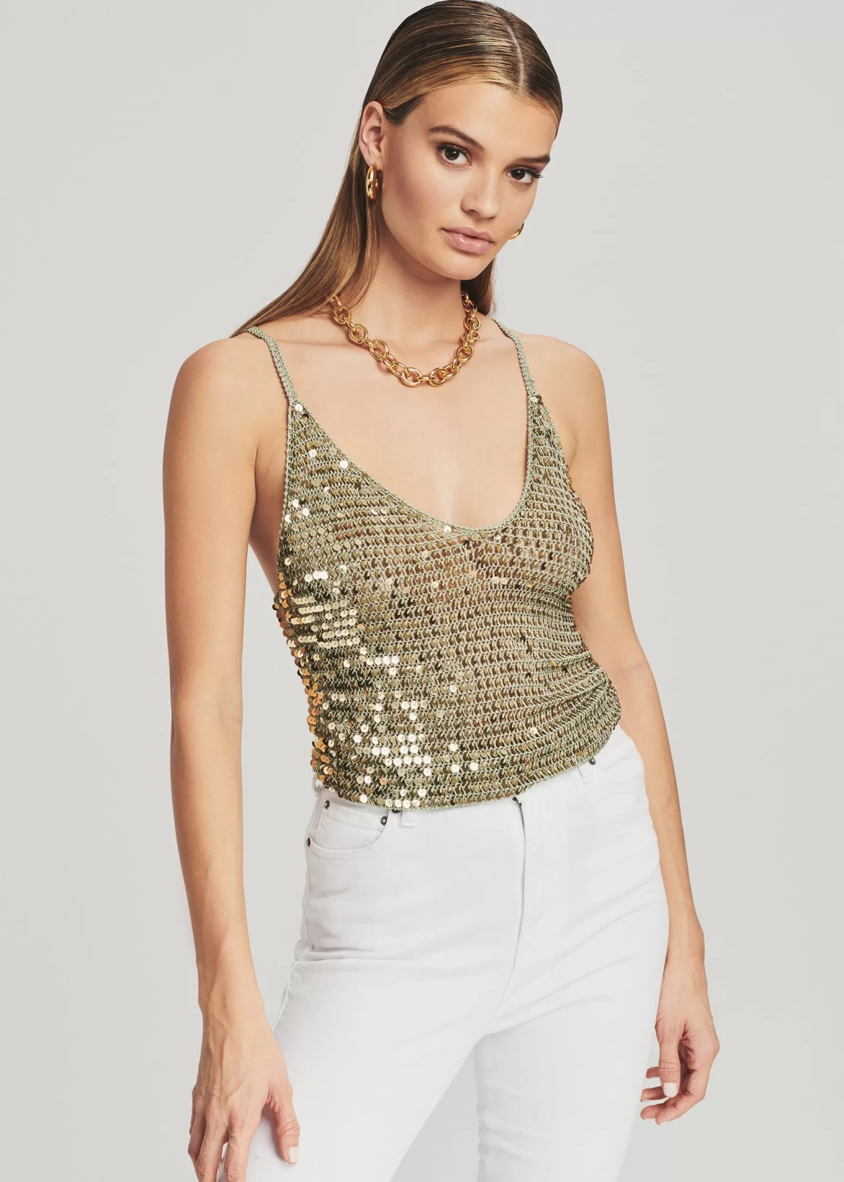 Final Sale*Retrofete Molly Sequin Crochet Top Sage