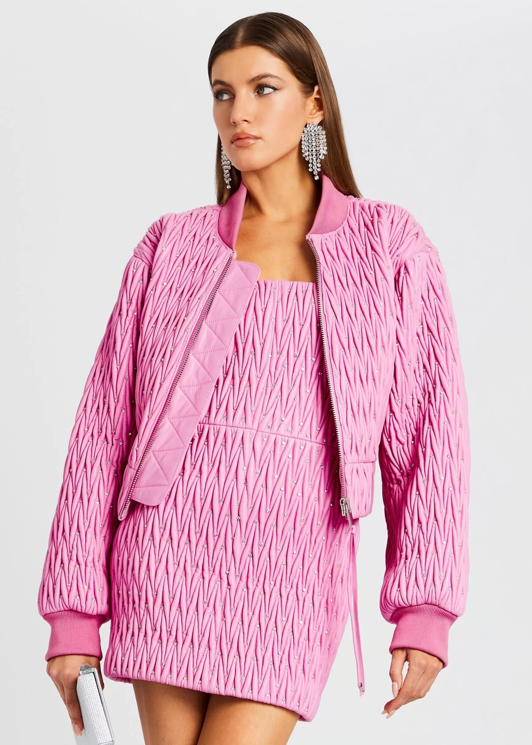 Night Out*Retrofete Morgana Embellished Leather Jacket Begonia Pink