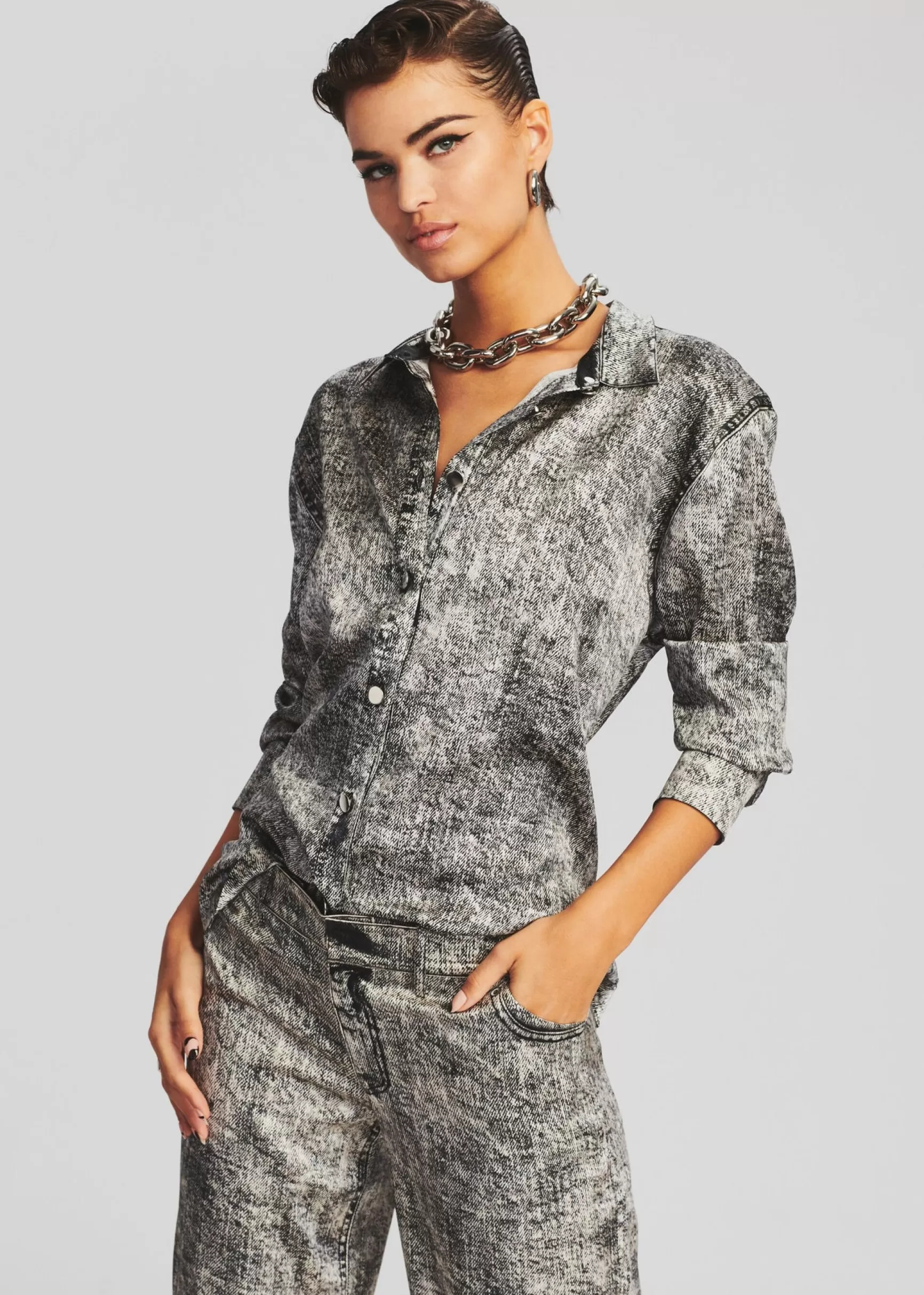 Final Sale*Retrofete Murry Silk Shirt Black Acid Denim