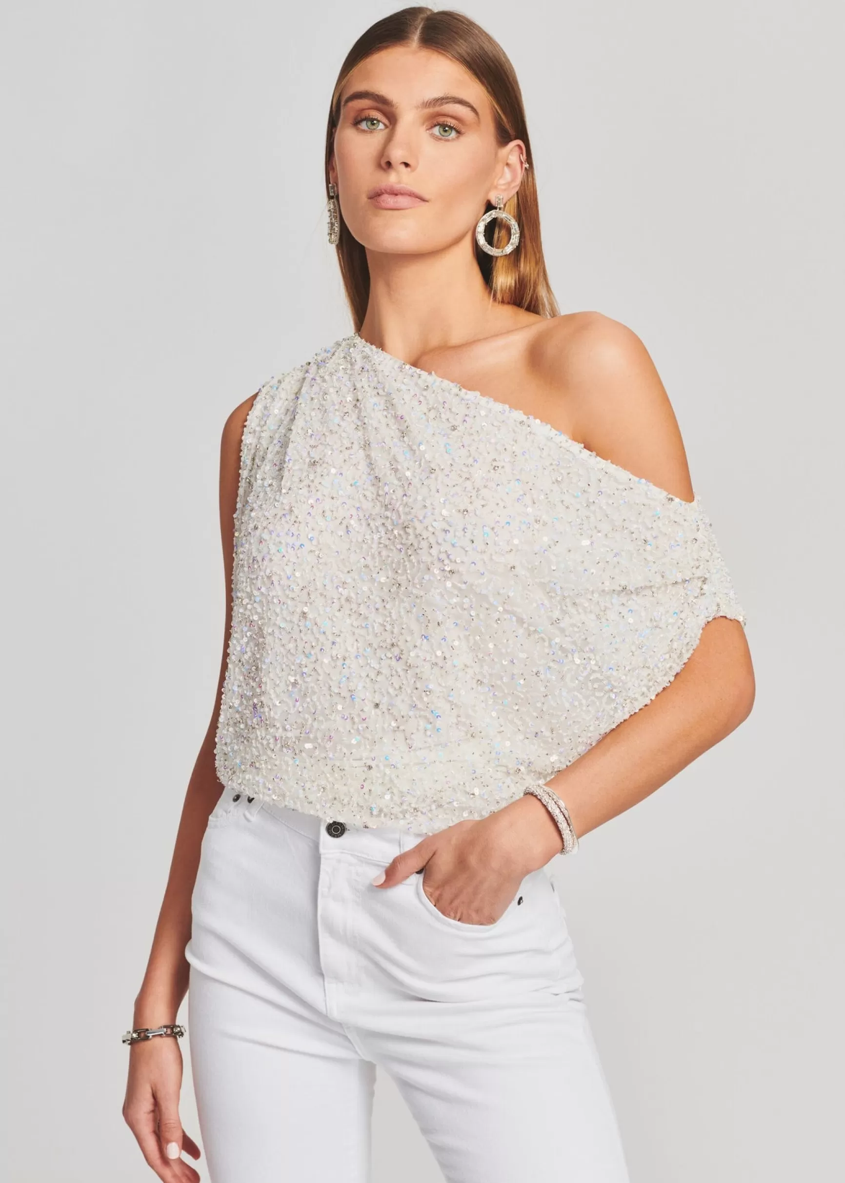 Final Sale*Retrofete Myles Sequin Top Iridescent White