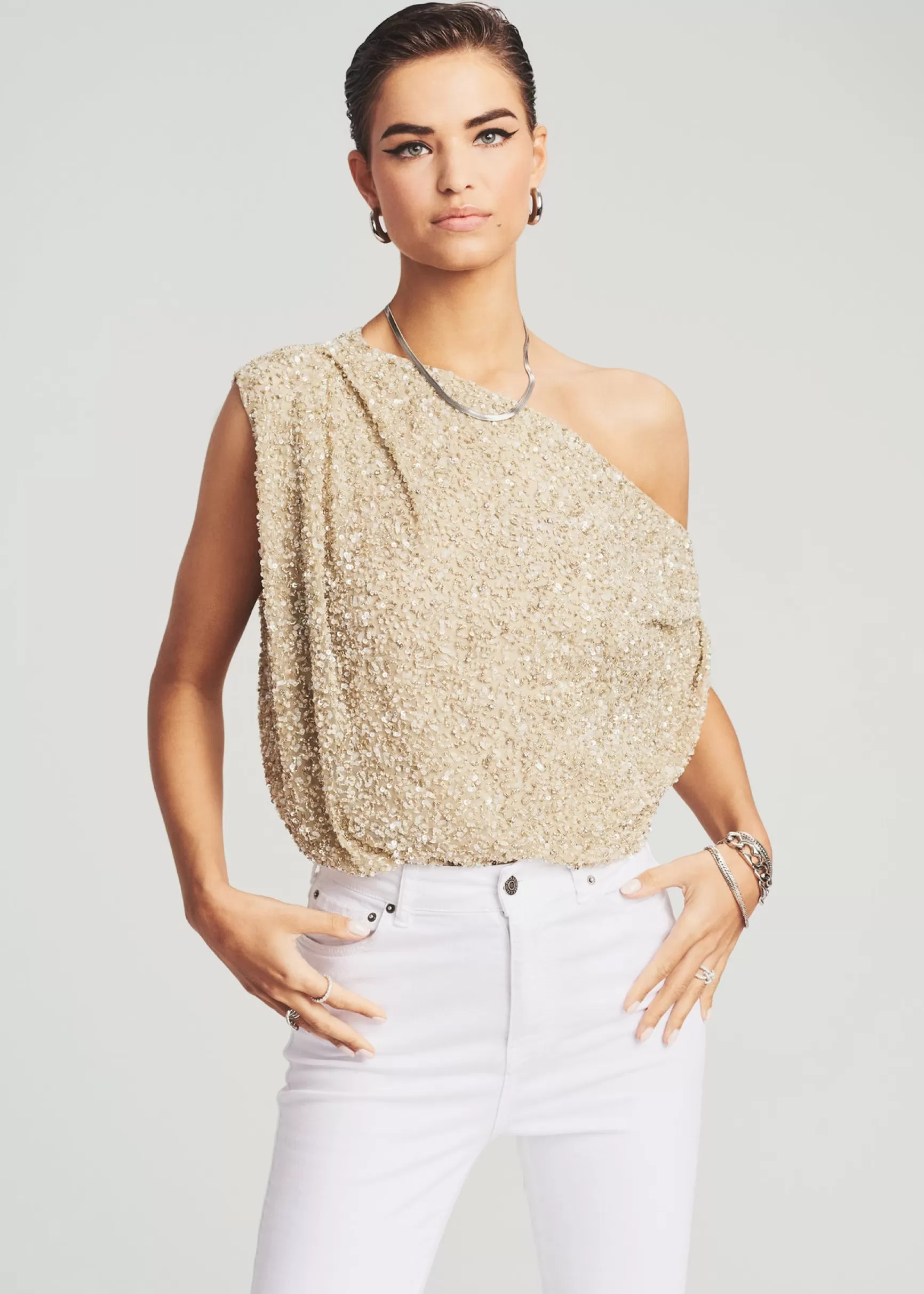 Honeymoon Looks*Retrofete Myles Sequin Top Sage