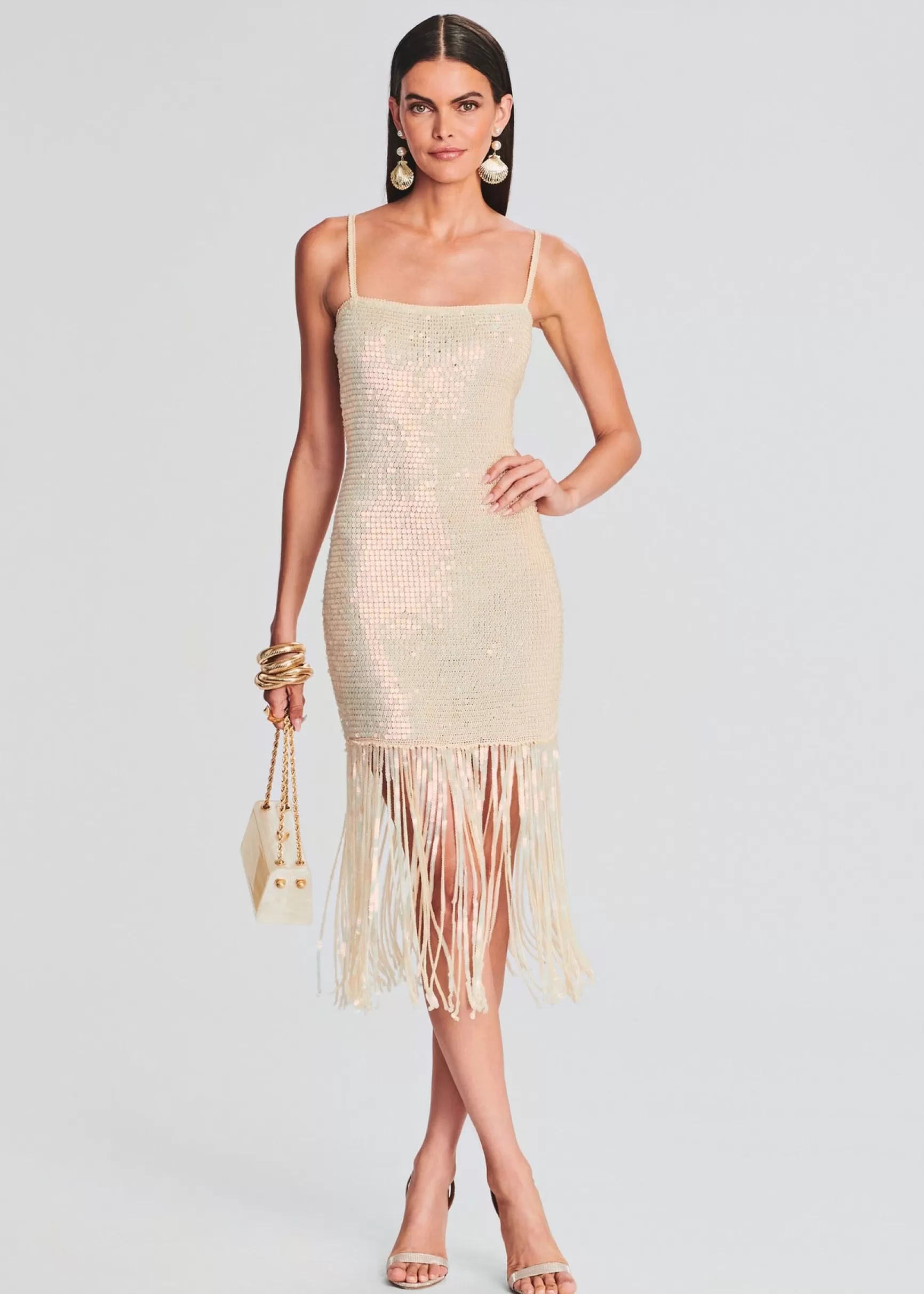 Midi*Retrofete Nalu Sequin Crochet Dress Iridescent Ivory
