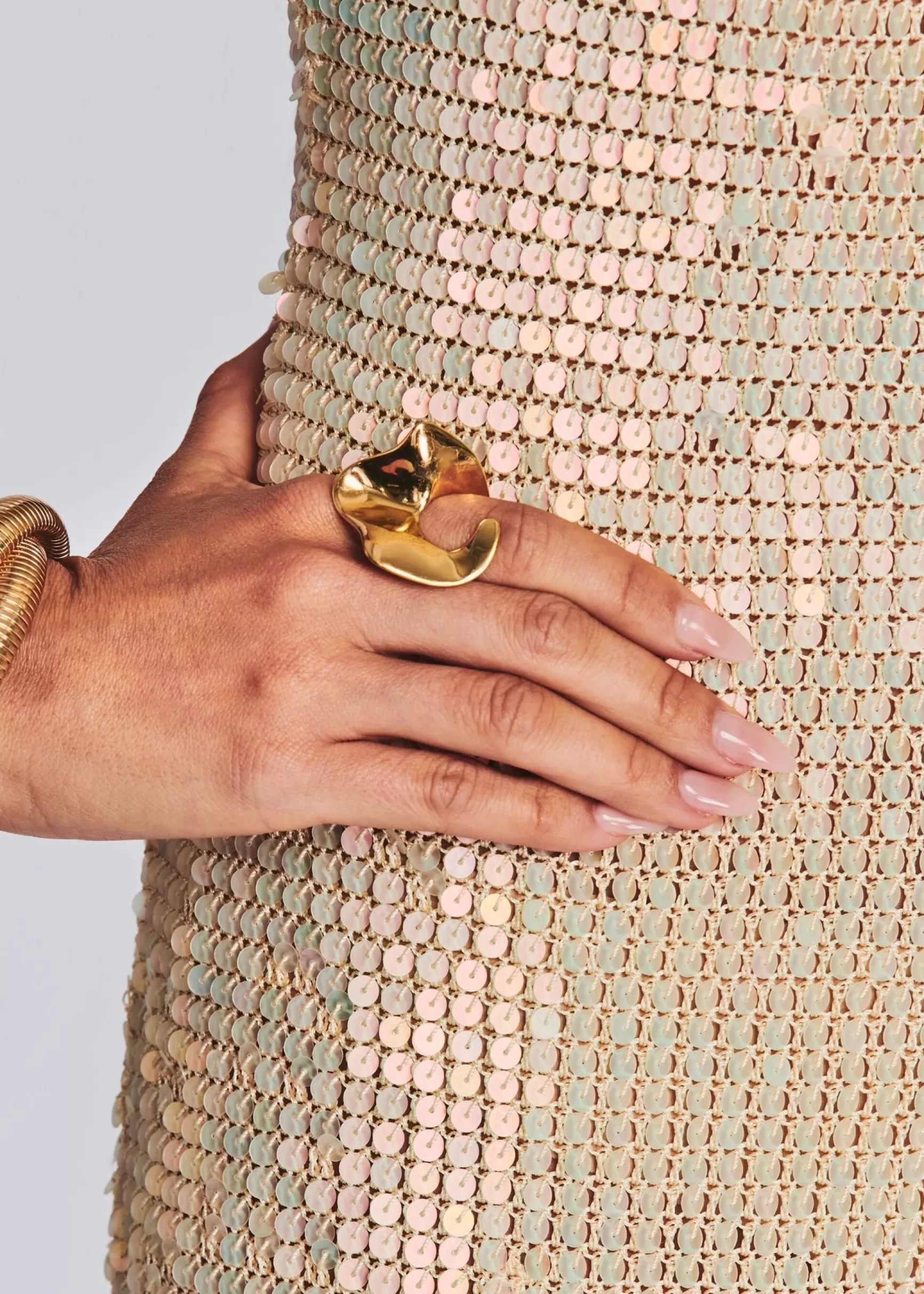 Midi*Retrofete Nalu Sequin Crochet Dress Iridescent Ivory