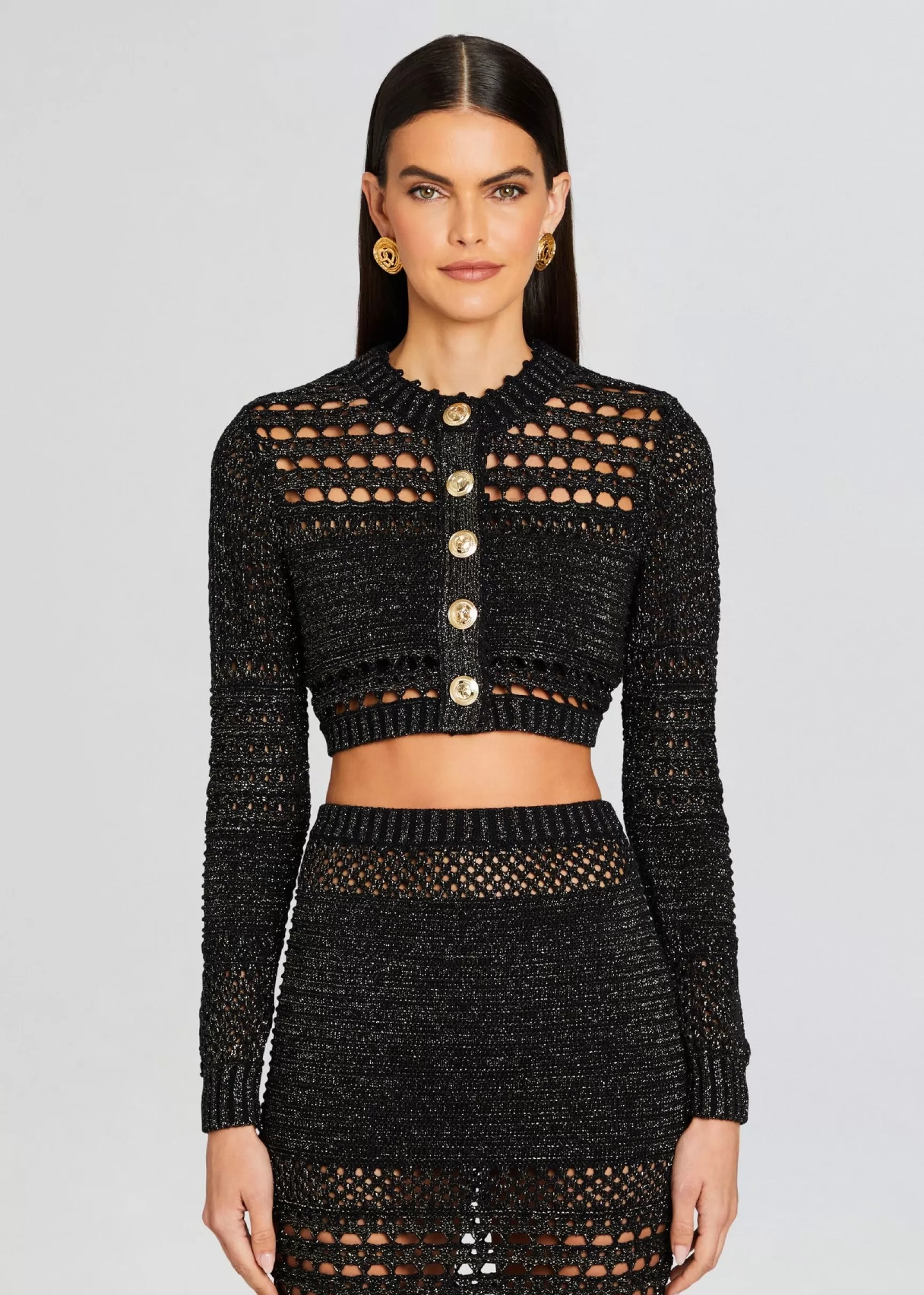Trending*Retrofete Nico Knit Crochet Cardigan Black/Gold