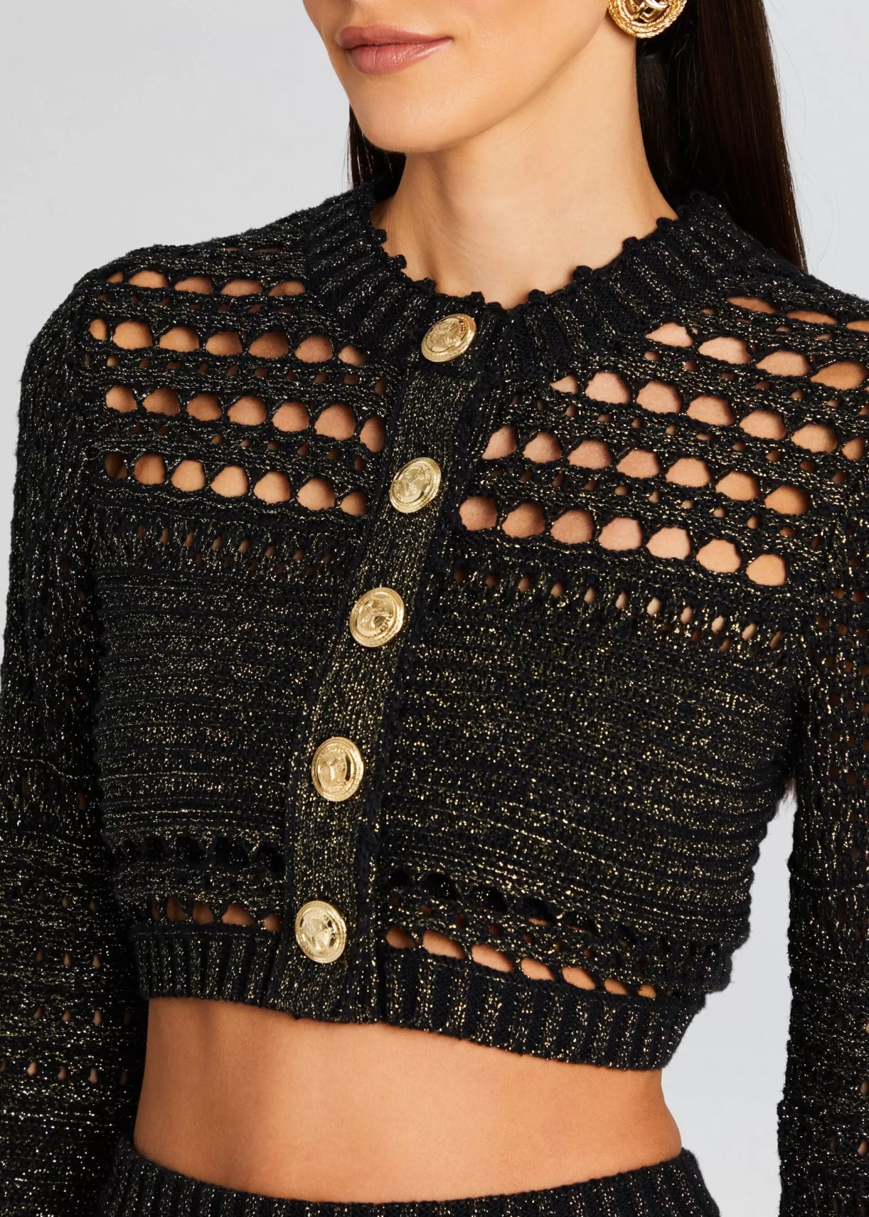 Trending*Retrofete Nico Knit Crochet Cardigan Black/Gold