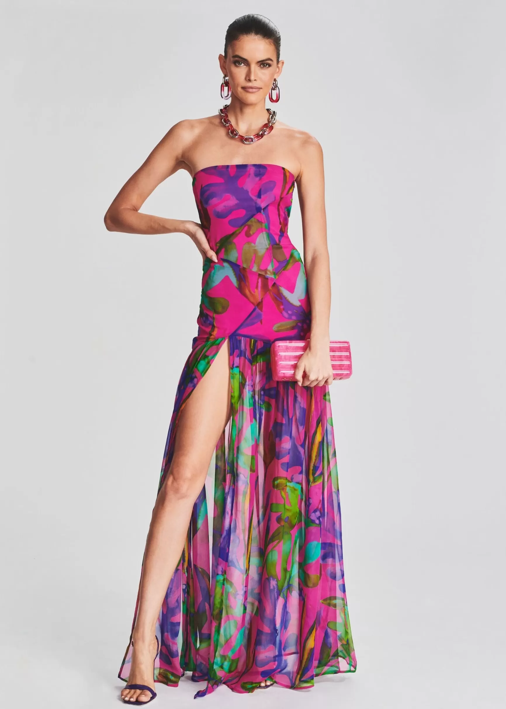Maxi*Retrofete Nicole Silk Chiffon Dress Tropical Leaf