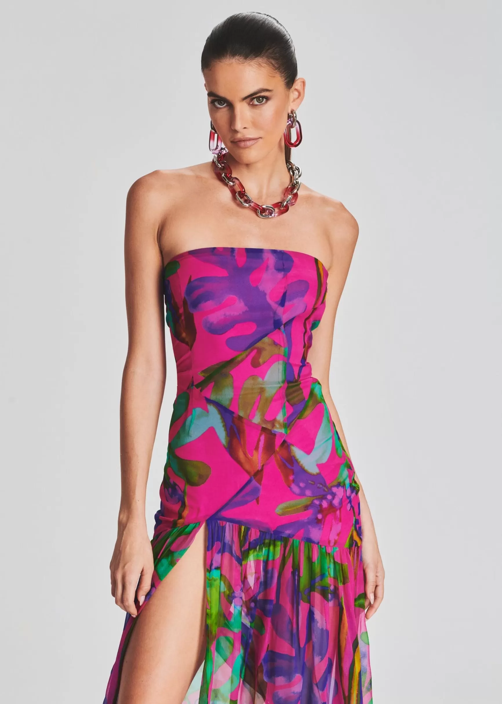Maxi*Retrofete Nicole Silk Chiffon Dress Tropical Leaf