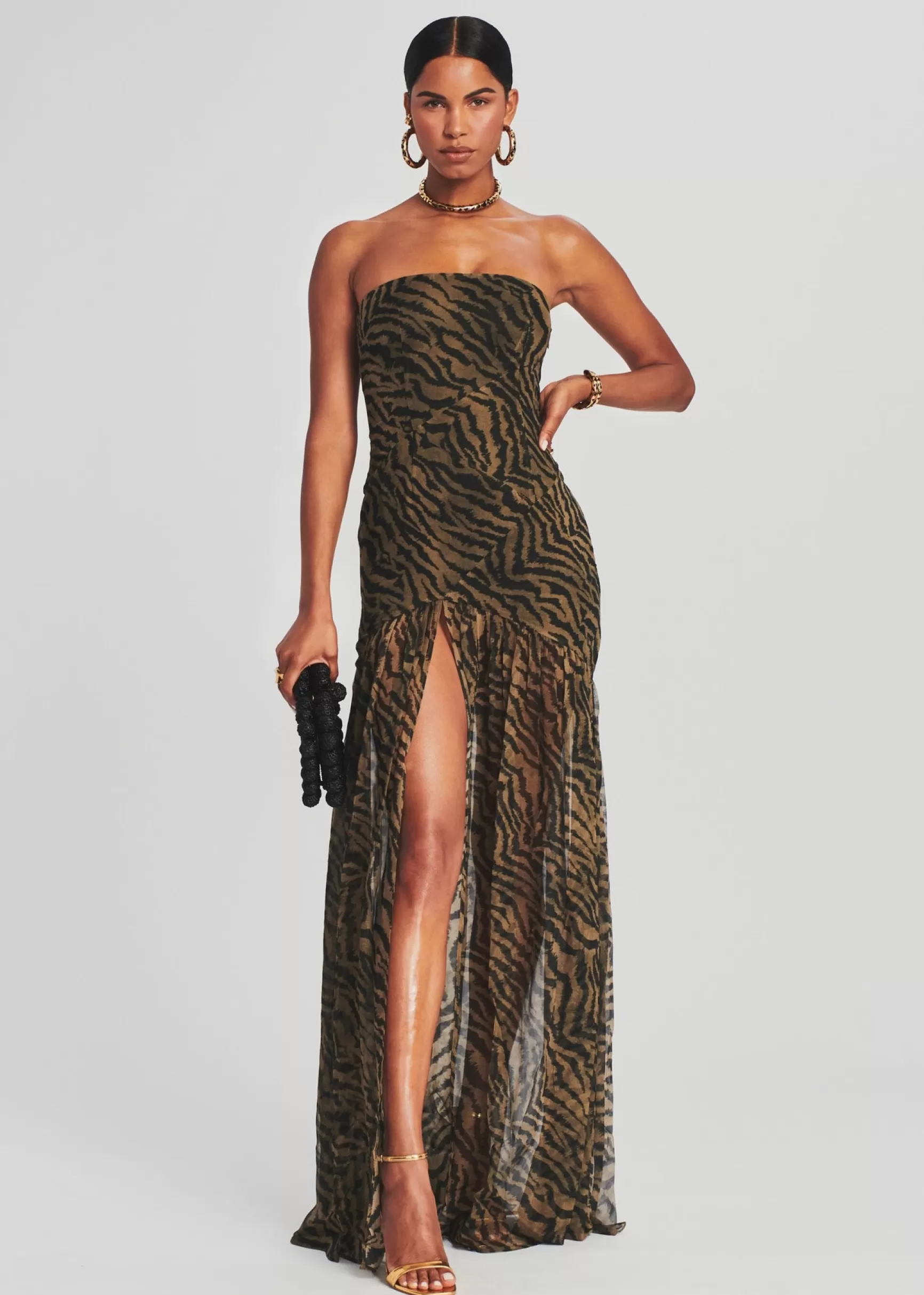 Honeymoon Looks*Retrofete Nicole Silk Chiffon Dress Tiger Stripe