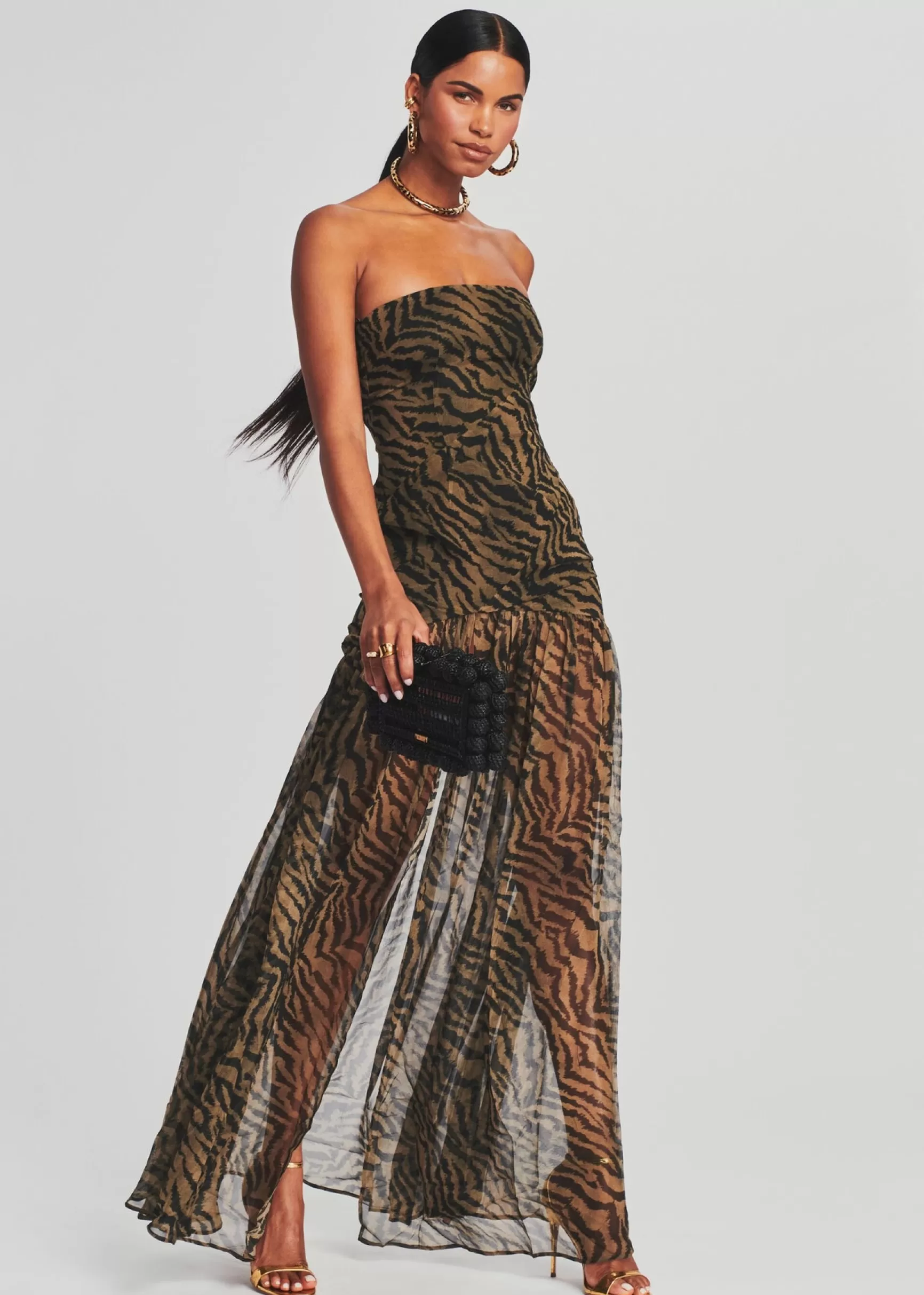 Honeymoon Looks*Retrofete Nicole Silk Chiffon Dress Tiger Stripe