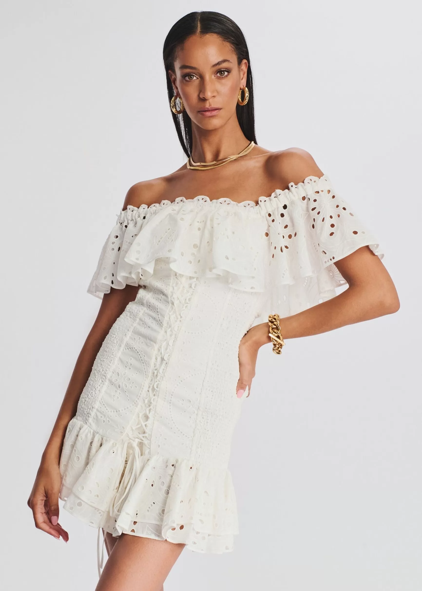 Honeymoon Looks*Retrofete Pia Short Dress White Fruition