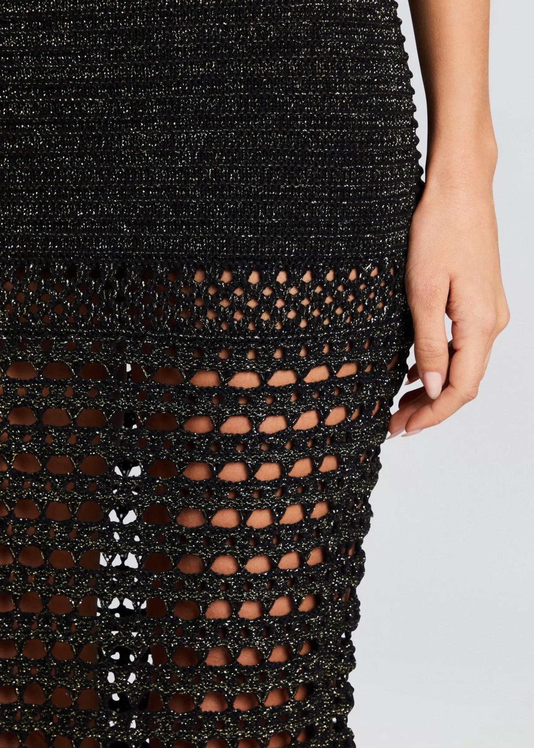 Trending*Retrofete Raya Knit Crochet Skirt Black/Gold