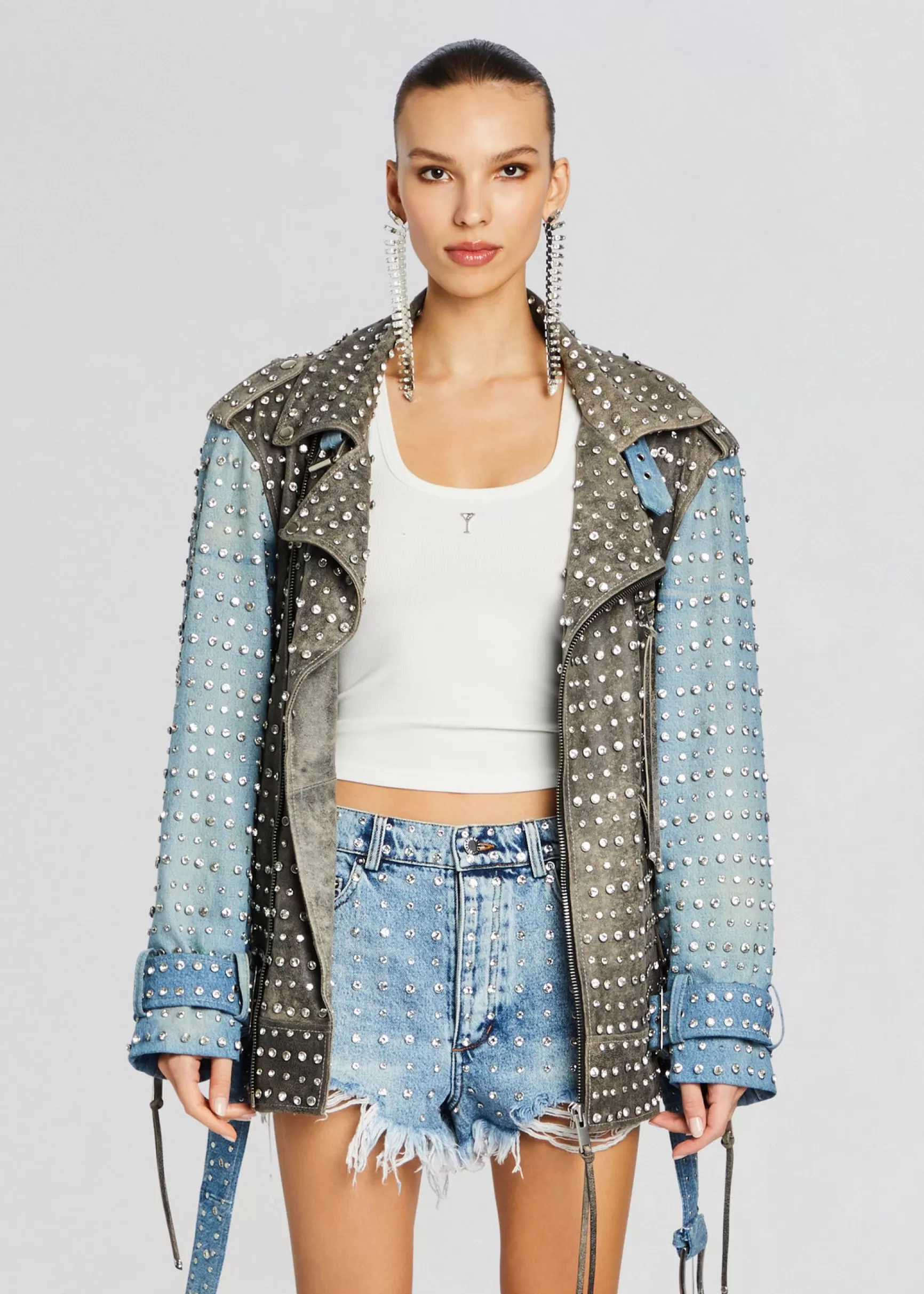 RETROFÊTE*Retrofete Rebel Embellished Leather Jacket Tangier/Silver