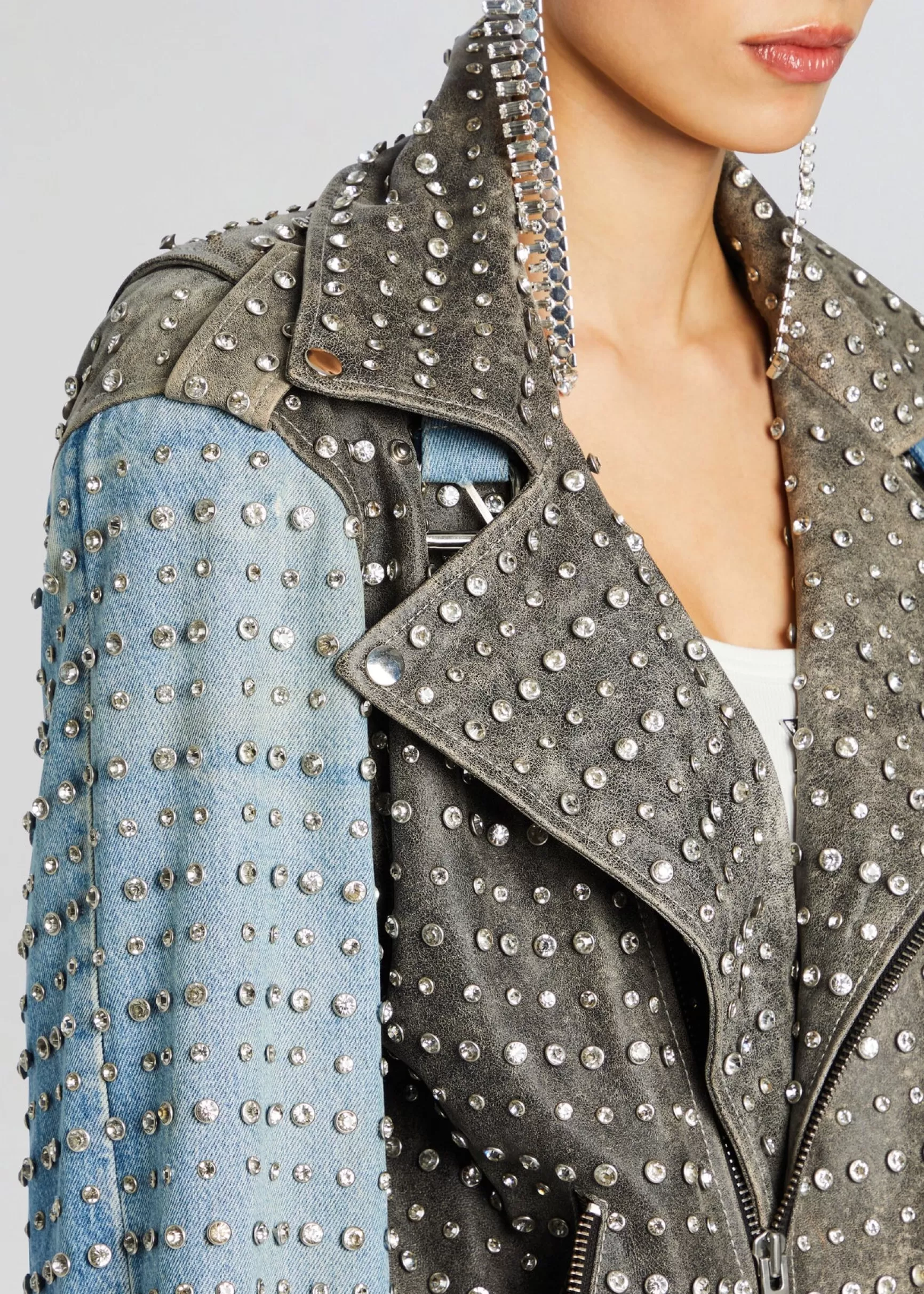 RETROFÊTE*Retrofete Rebel Embellished Leather Jacket Tangier/Silver