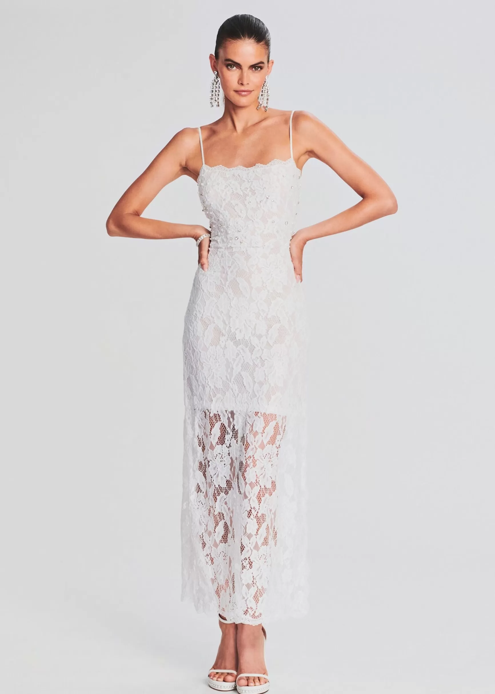 Bachelorette Party*Retrofete Reet Lace Midi Dress White