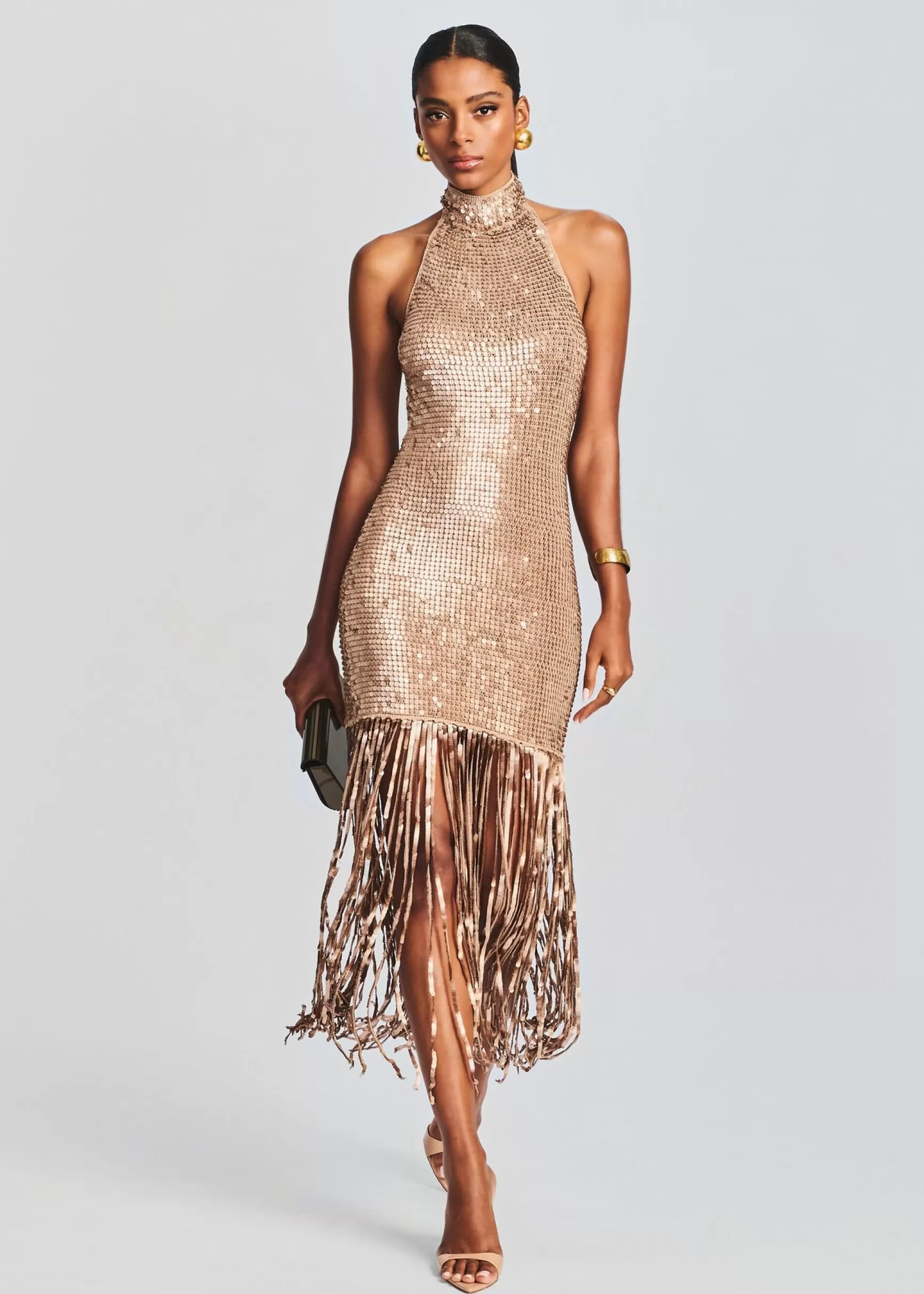 Midi*Retrofete Renzo Sequin Crochet Dress Metallic Tannin